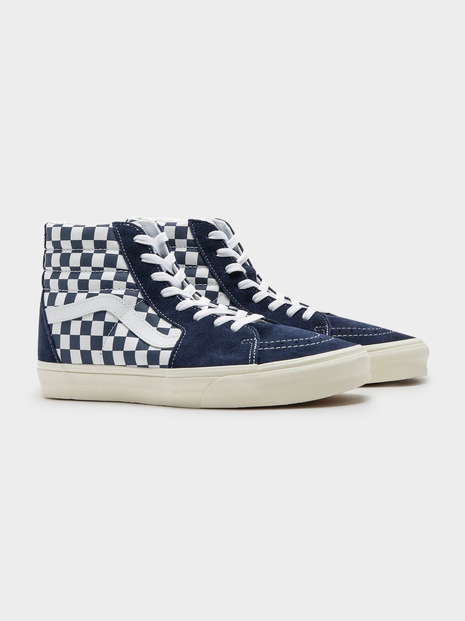 Unisex Sk8 High Top Sneakers in Checkerboard Dress Blues & White