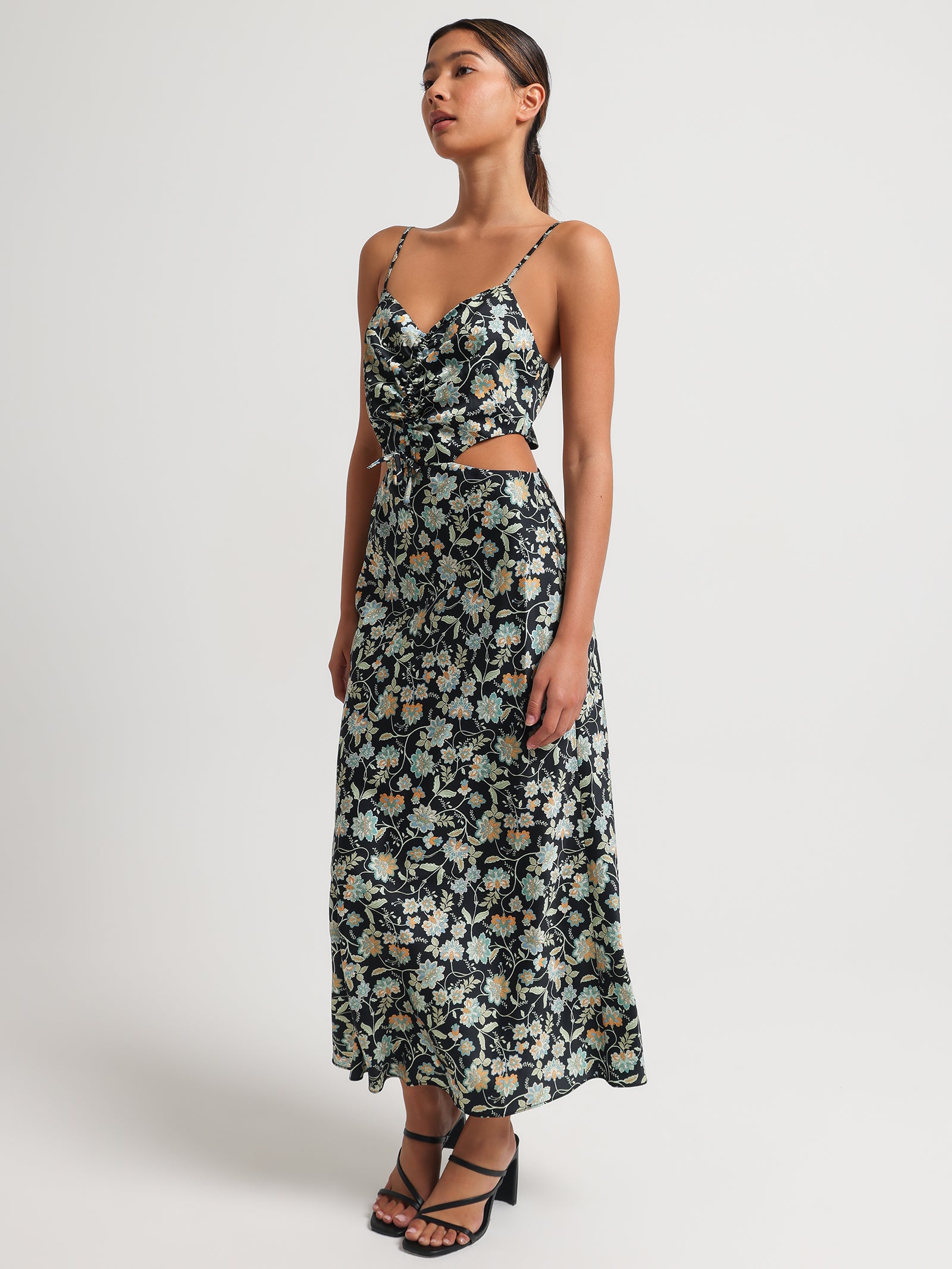 Juliet Ruched Midi Dress in Vineyard Floral