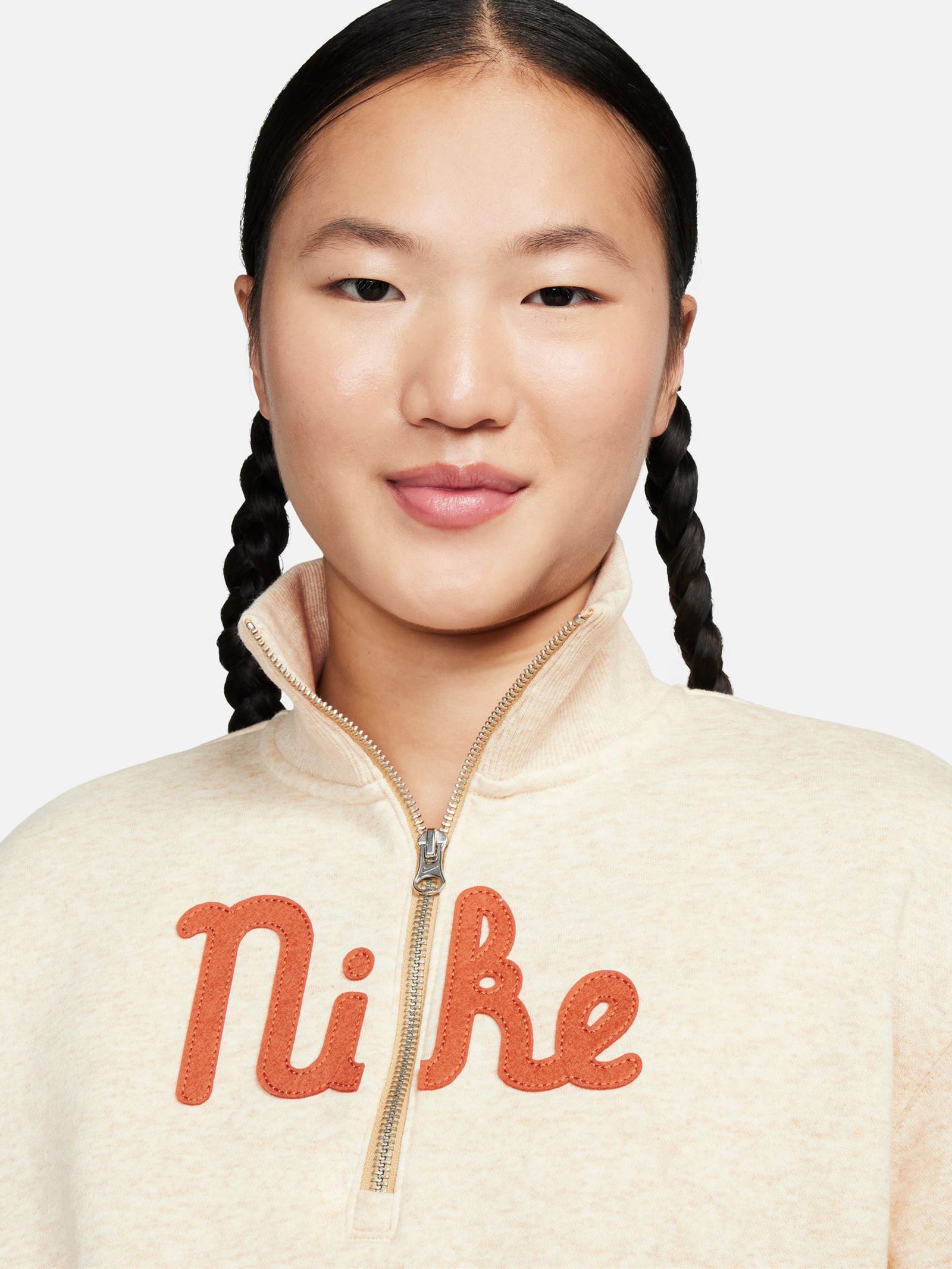 Half Zip Crop Sweatshirt in Sesame Campfire & Orange Sail