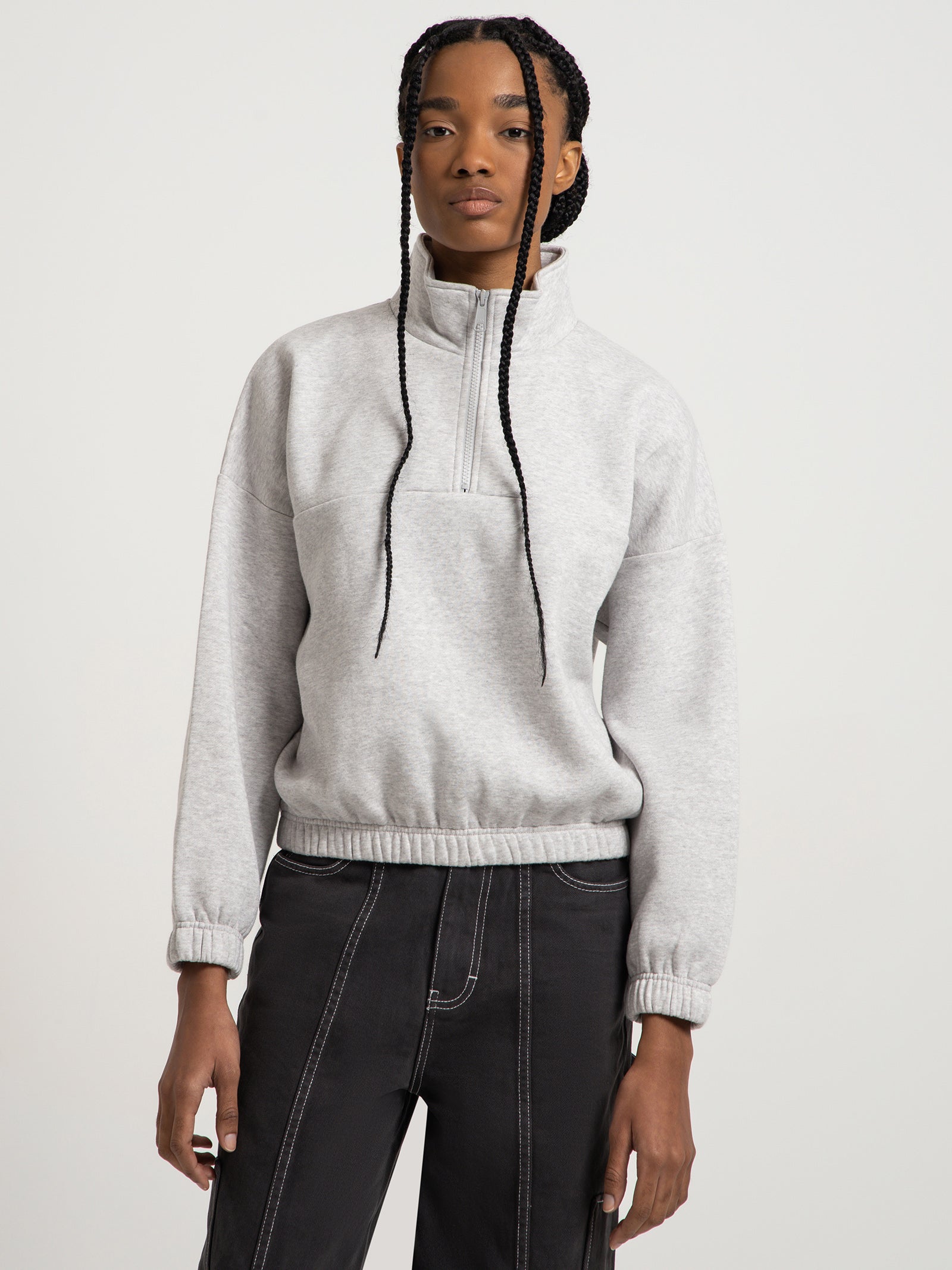 Alara Half Zip Sweat in Grey Marle