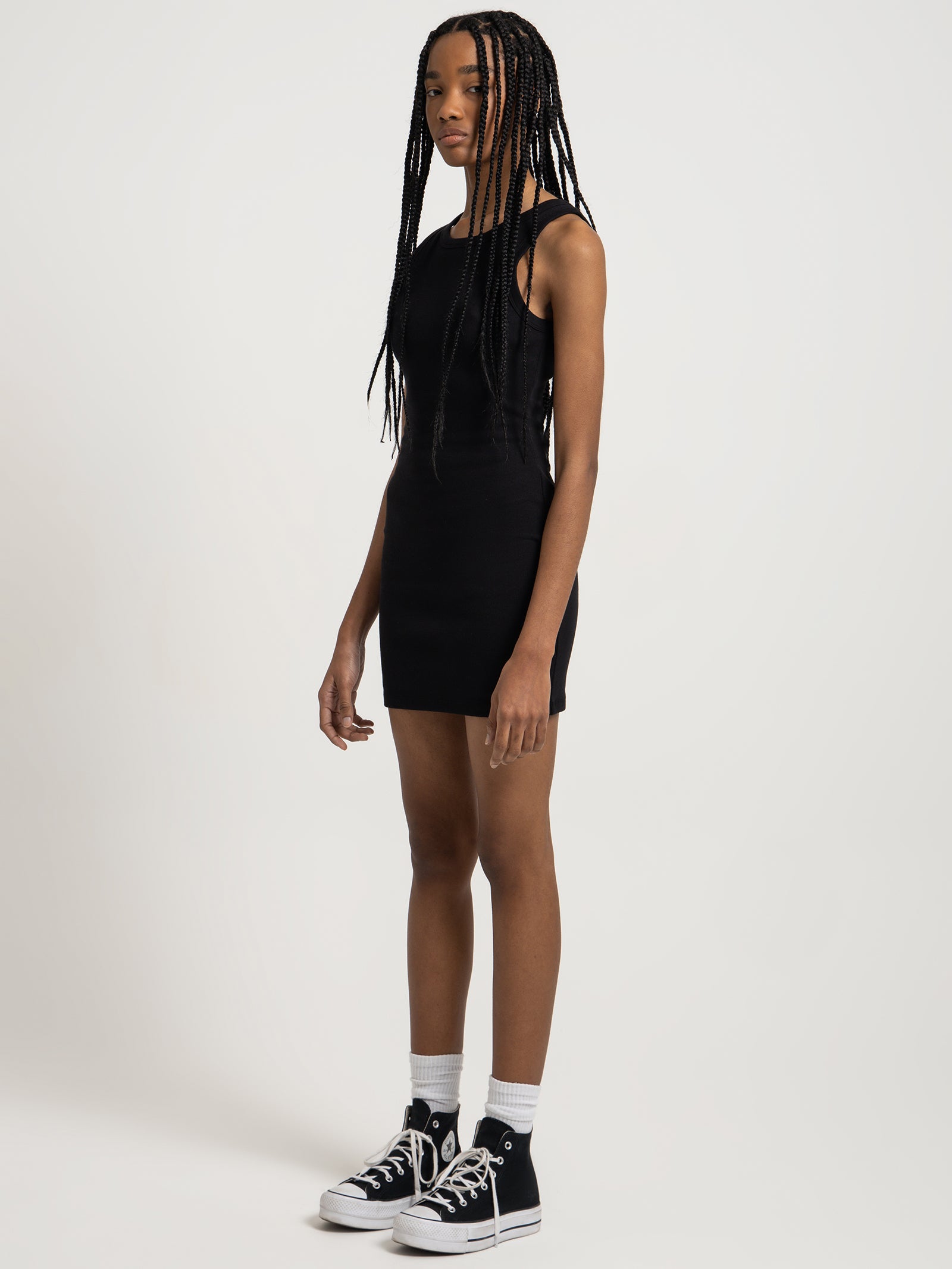 Molly High Neck Rib Dress in Black