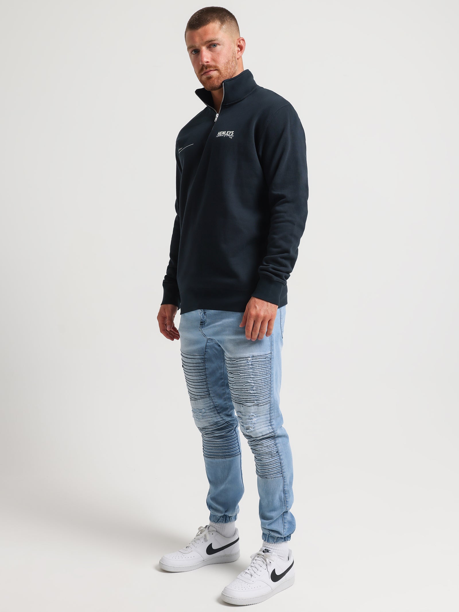 Champion Zip Sweater in Navy