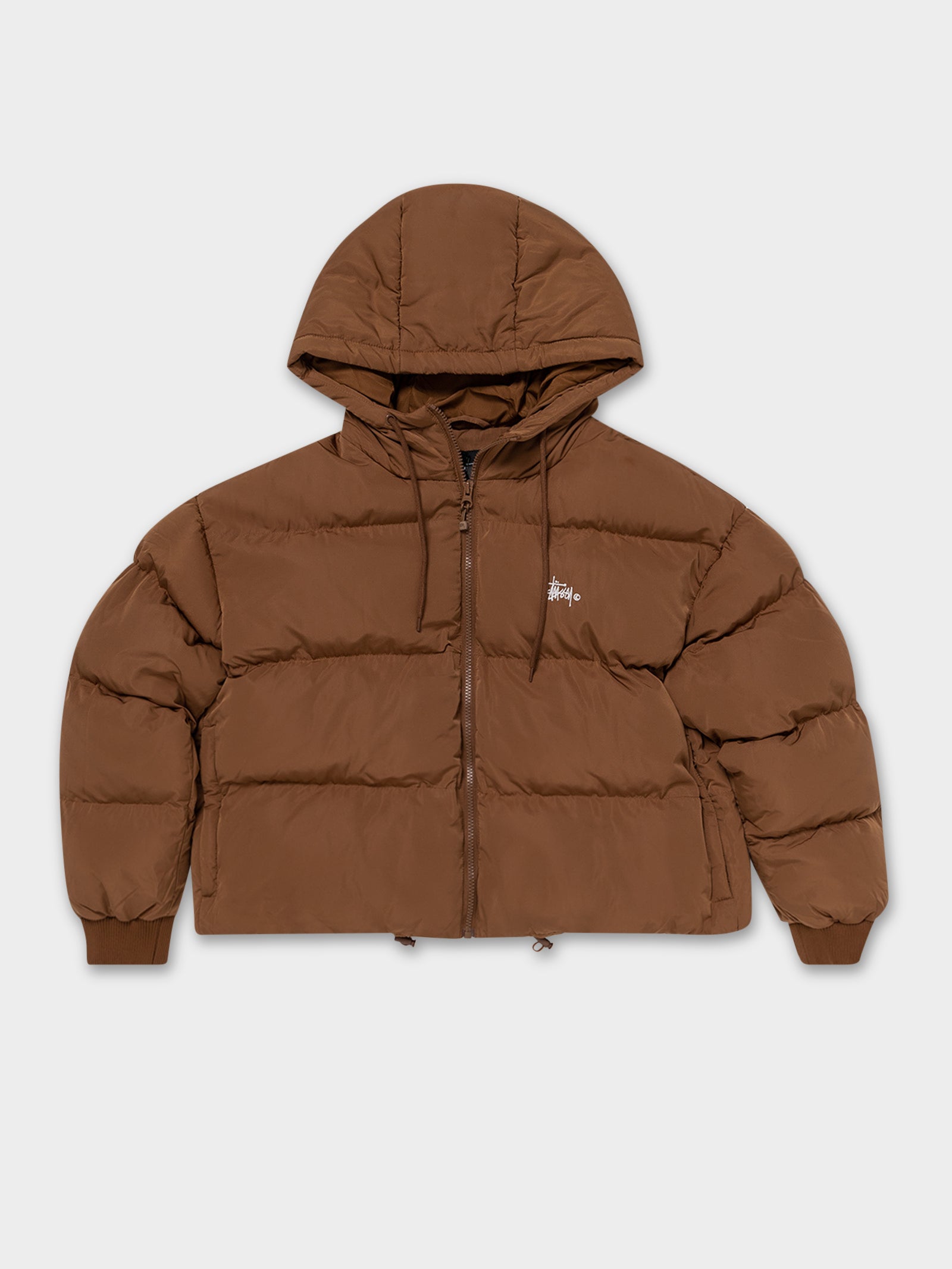 Graffiti Hood Puffer Jacket in Coffee