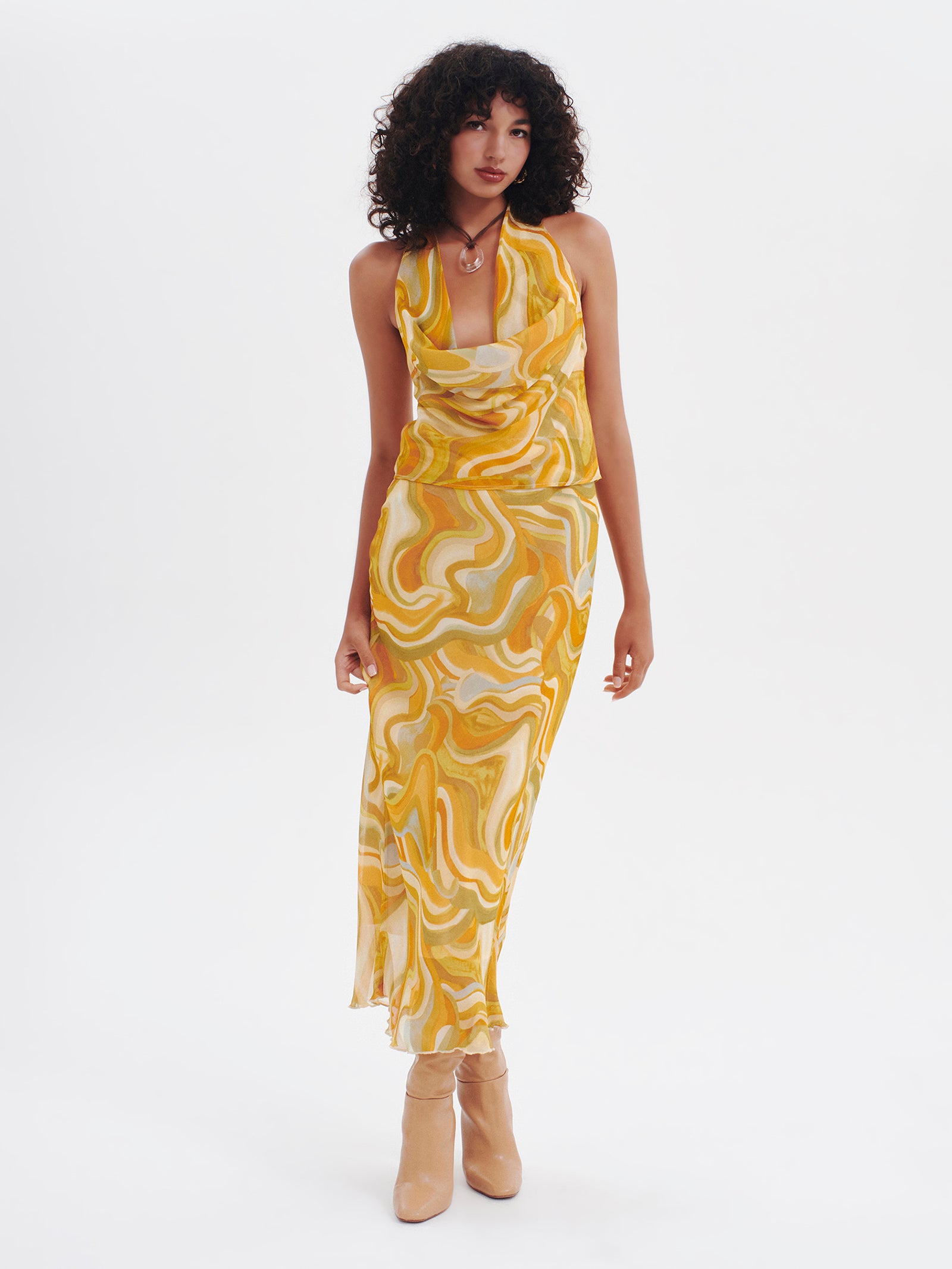 Wavy Baby Midi Skirt in Honey Swirl