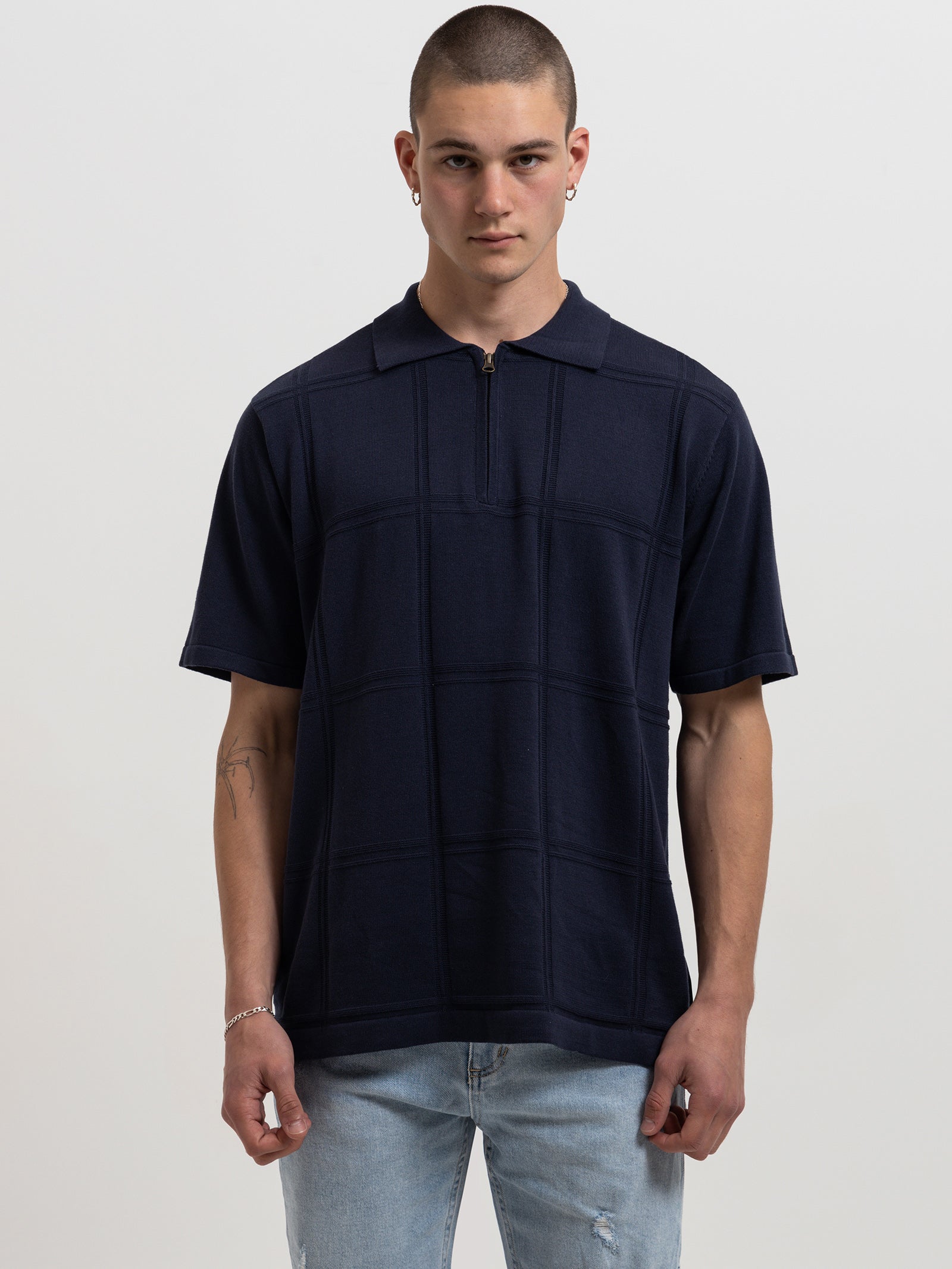 Natural Cooperation Jacquard Knit Polo in Teal