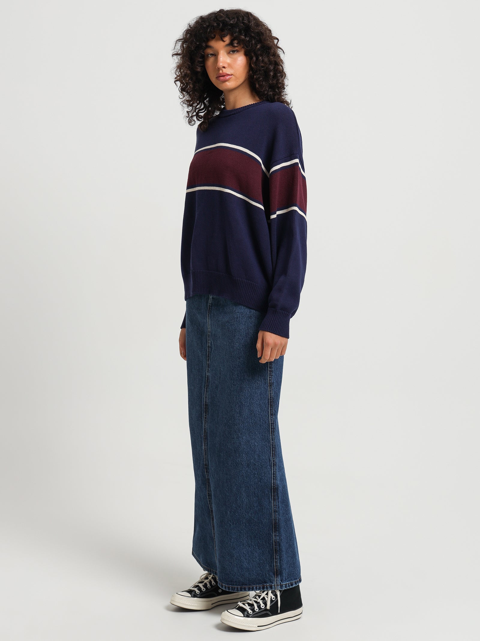 Emblem Panel Super Slouch Knit in Navy