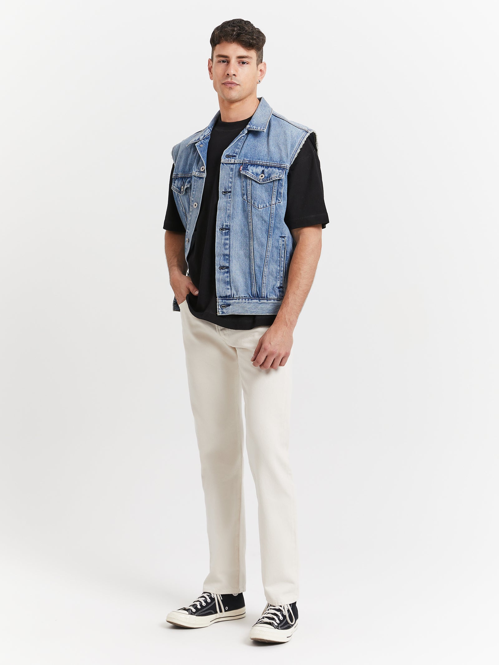 Relaxed Trucker Vest in Kentucky Blue Medium Wash