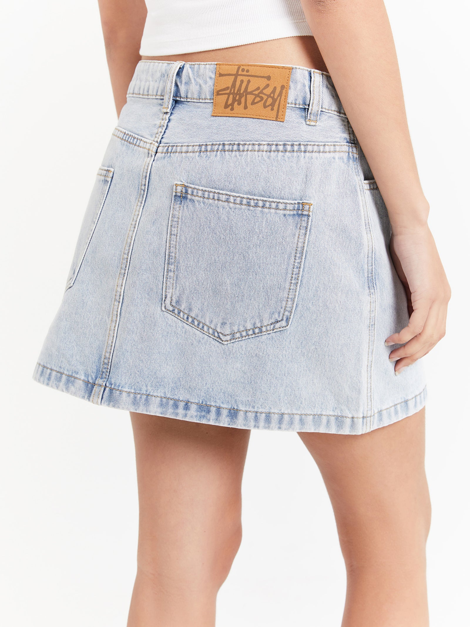 Workwear Denim Mini Skirt in Light Blue