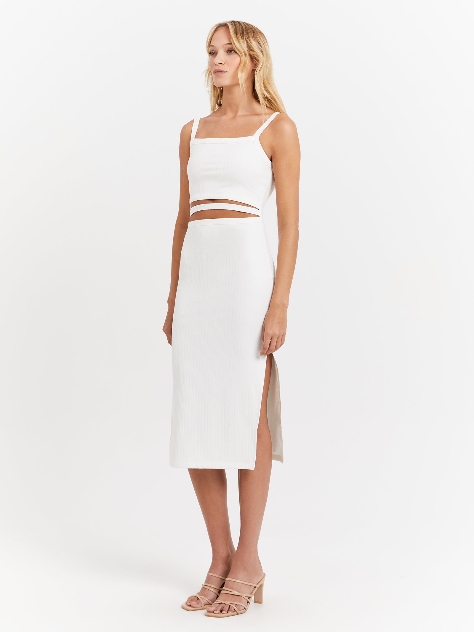 Maddox Rib Midi Dress in White