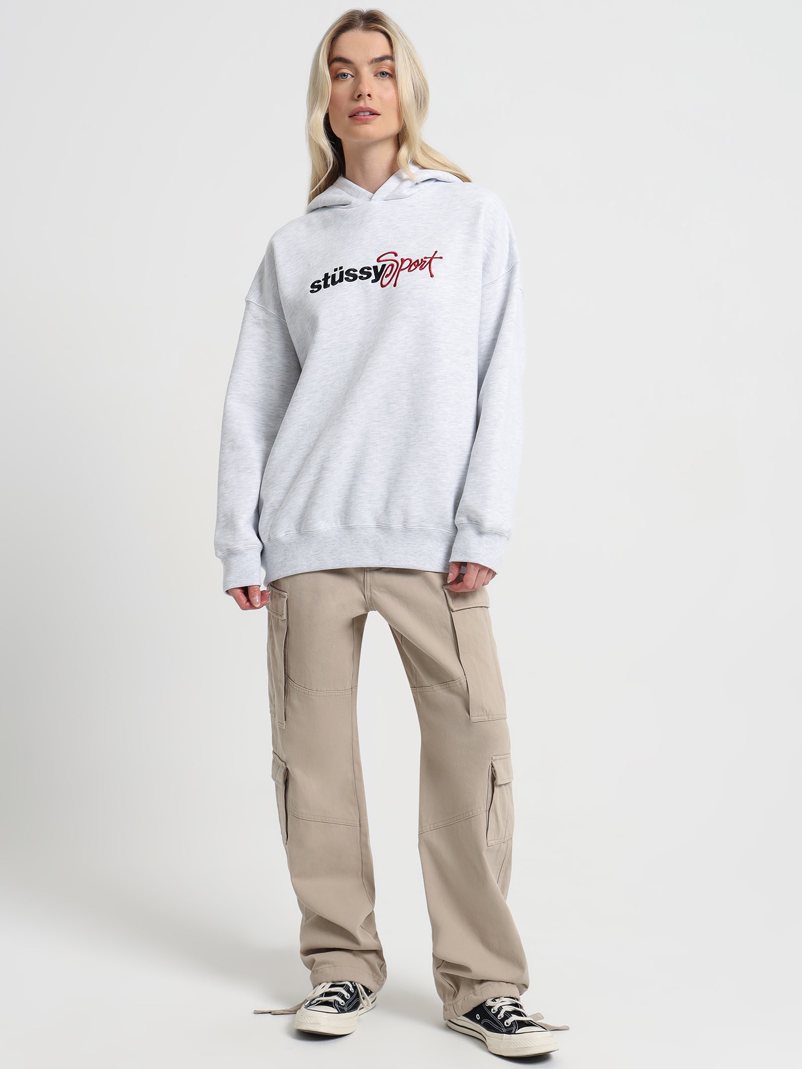 Stussy Sport Oversized Hooded Sweat in Snow Marle