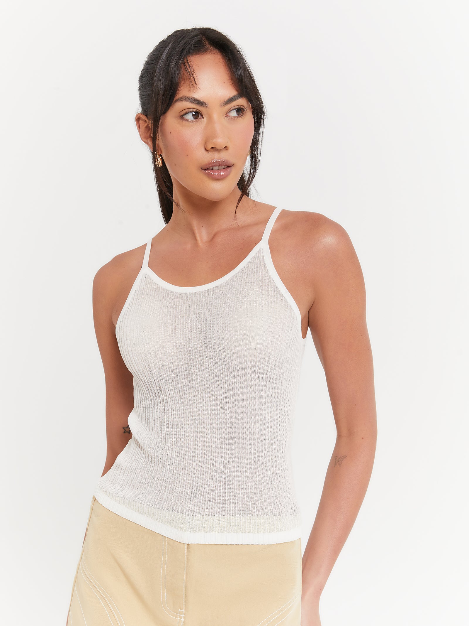 Adelaide Sheer Tank Top in Off-White