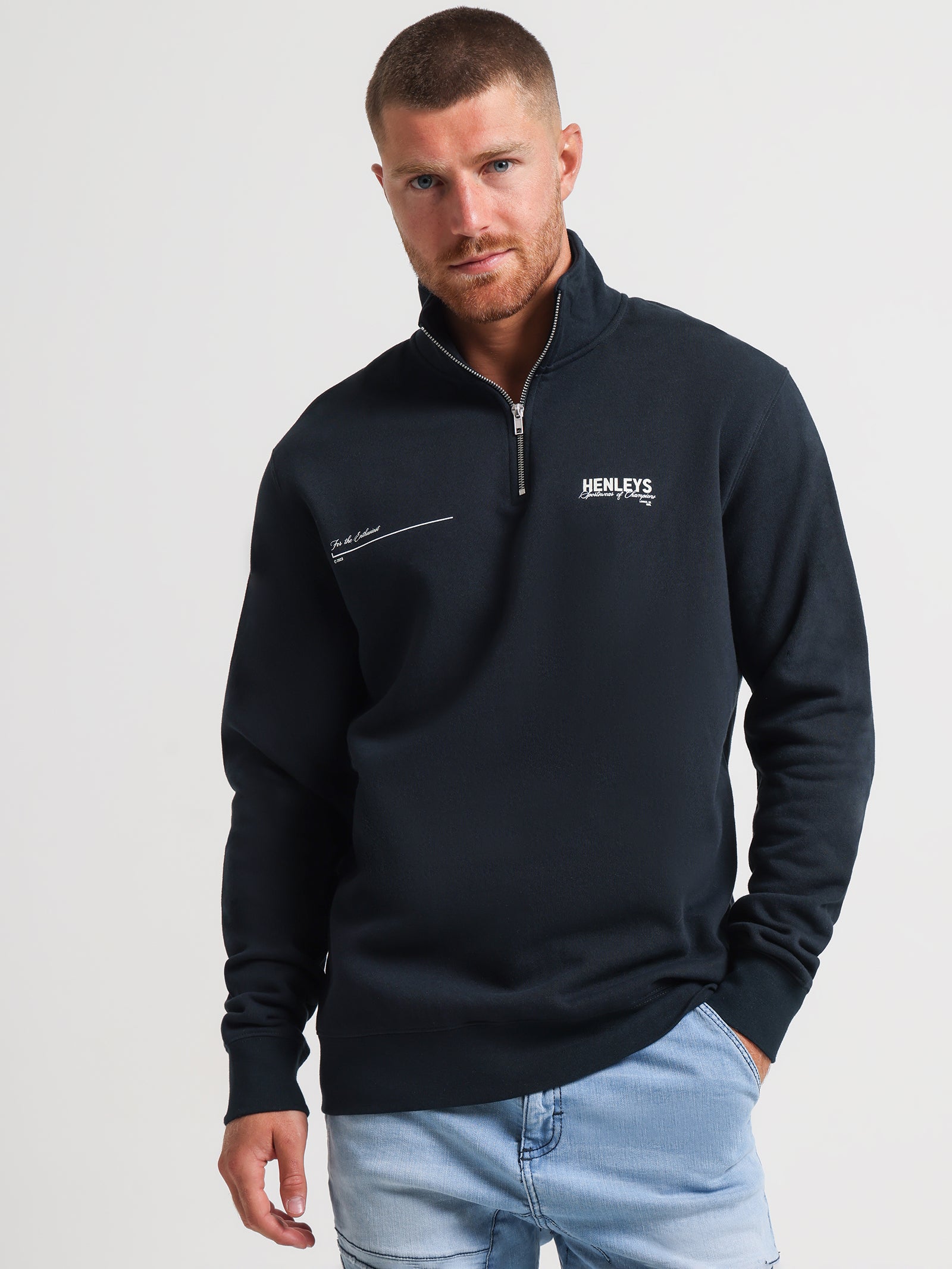 Champion Zip Sweater in Navy