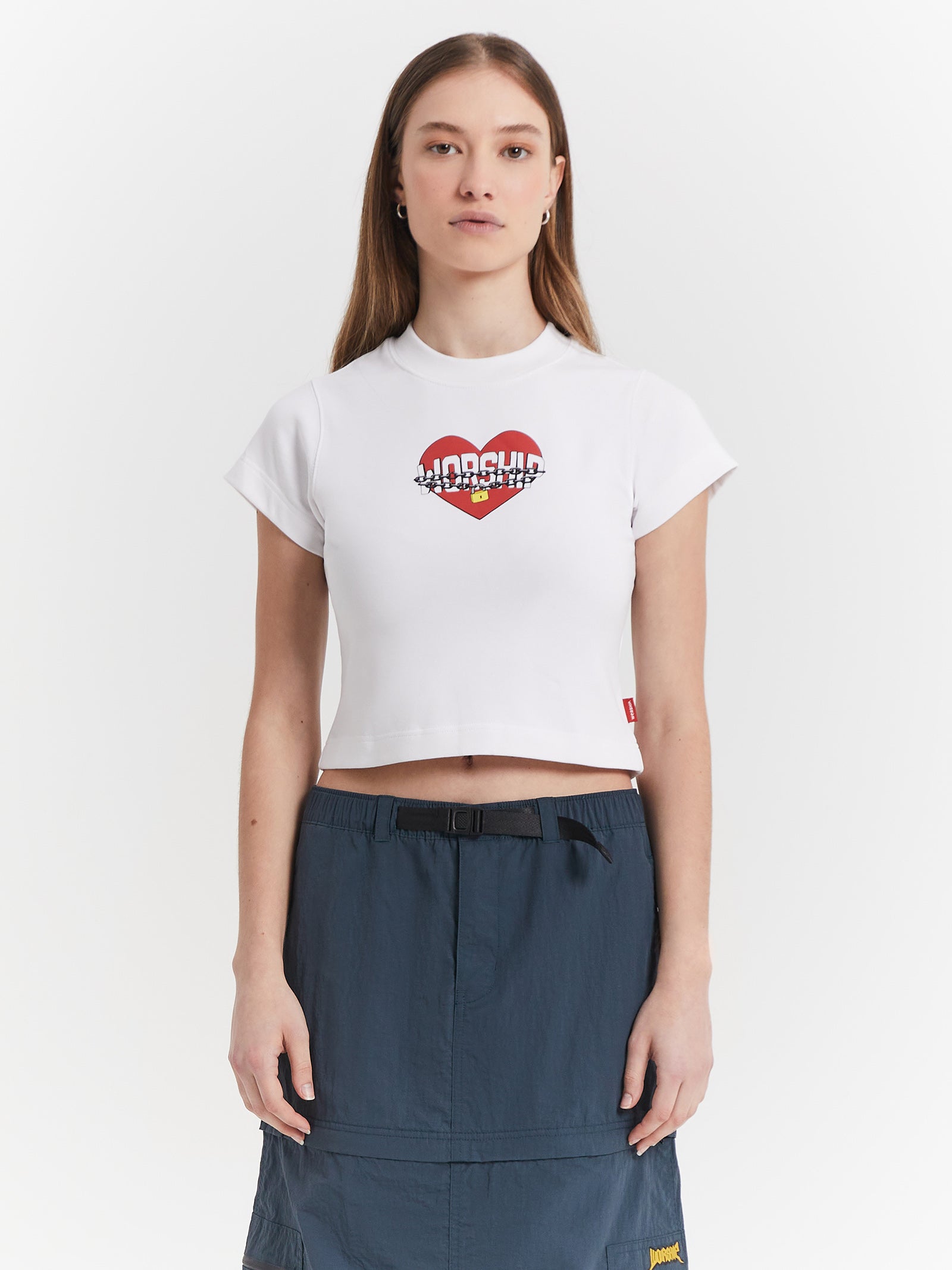 Core Strength Cropped T-Shirt in White & Red