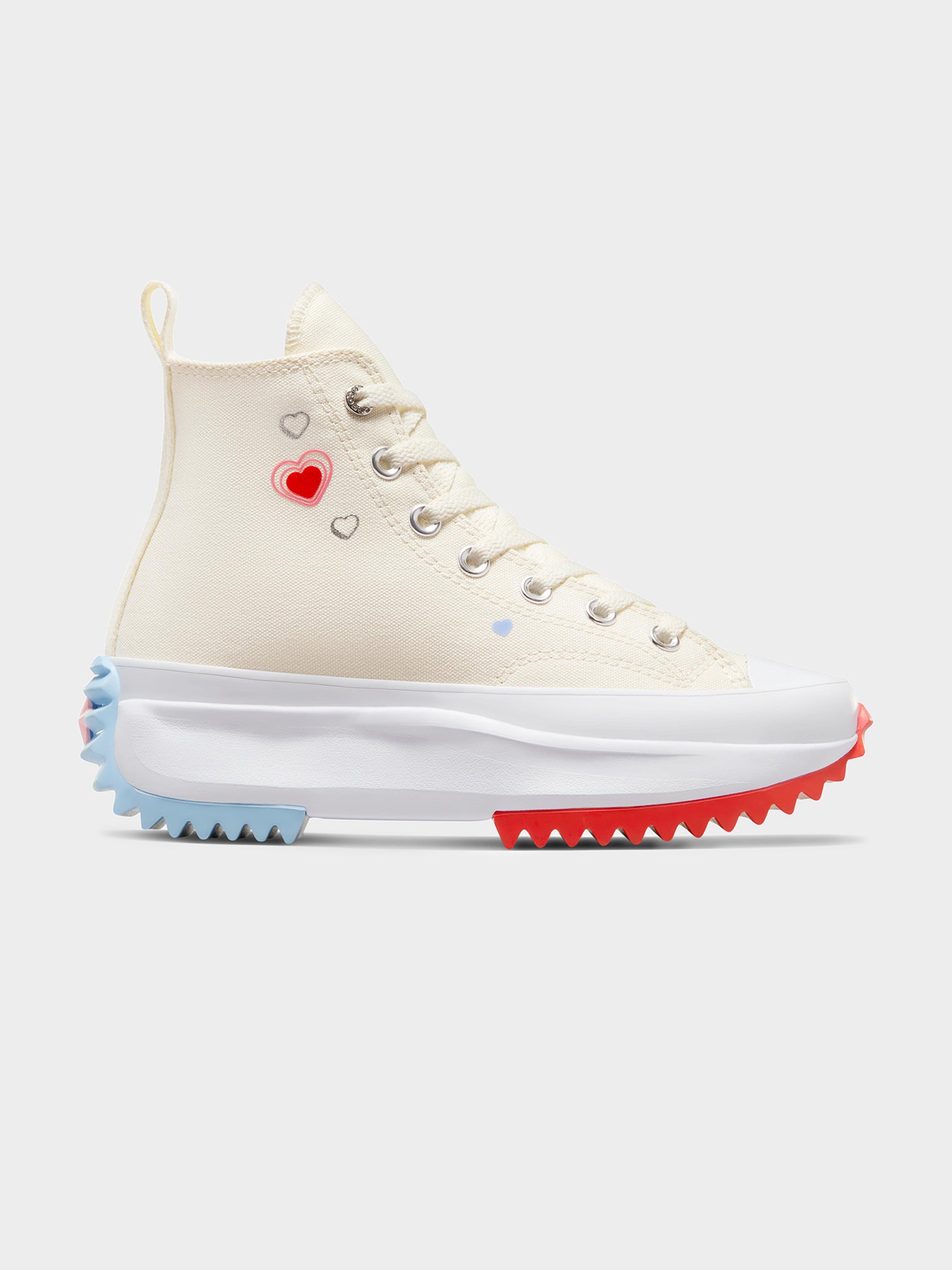 Unisex Converse Run Star Hike Y2K Heart High Top Sneakers in Fever Dream Red, True Sky Blue & Egret