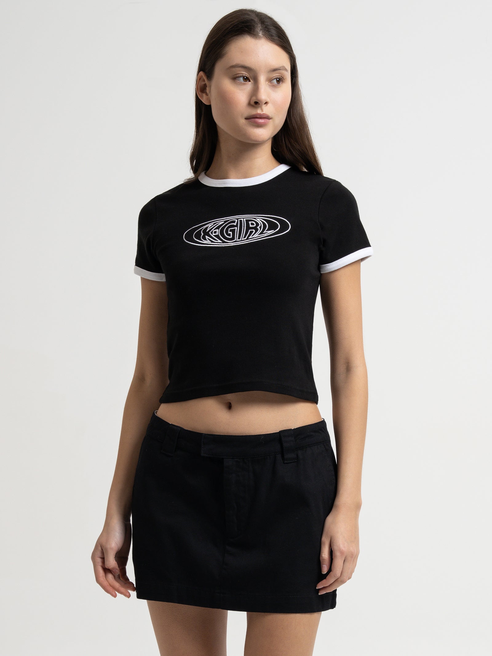 Oval Logo Ringer Baby T-Shirt in Black