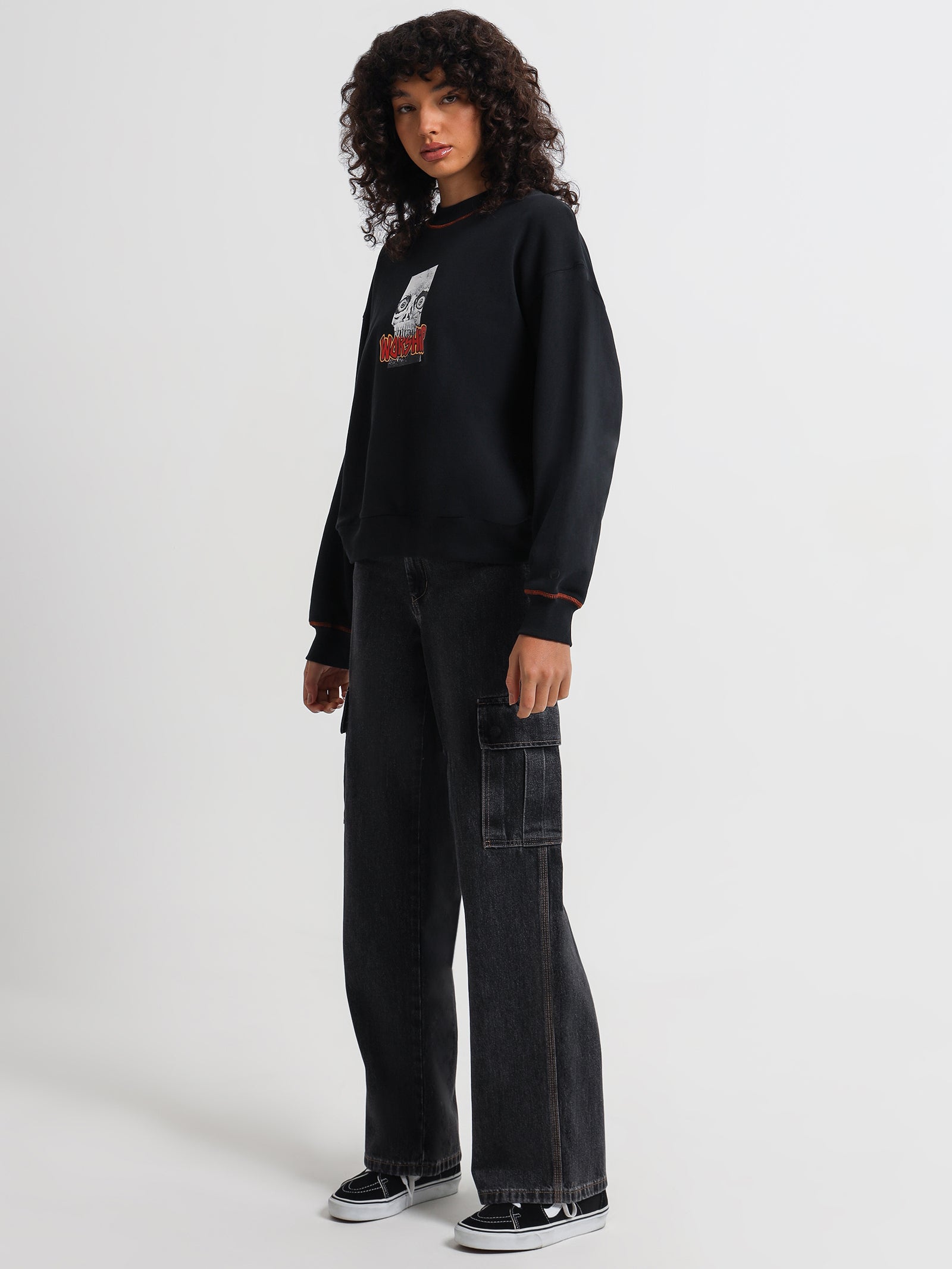 Crunch Box Fit Jumper in Washed Black