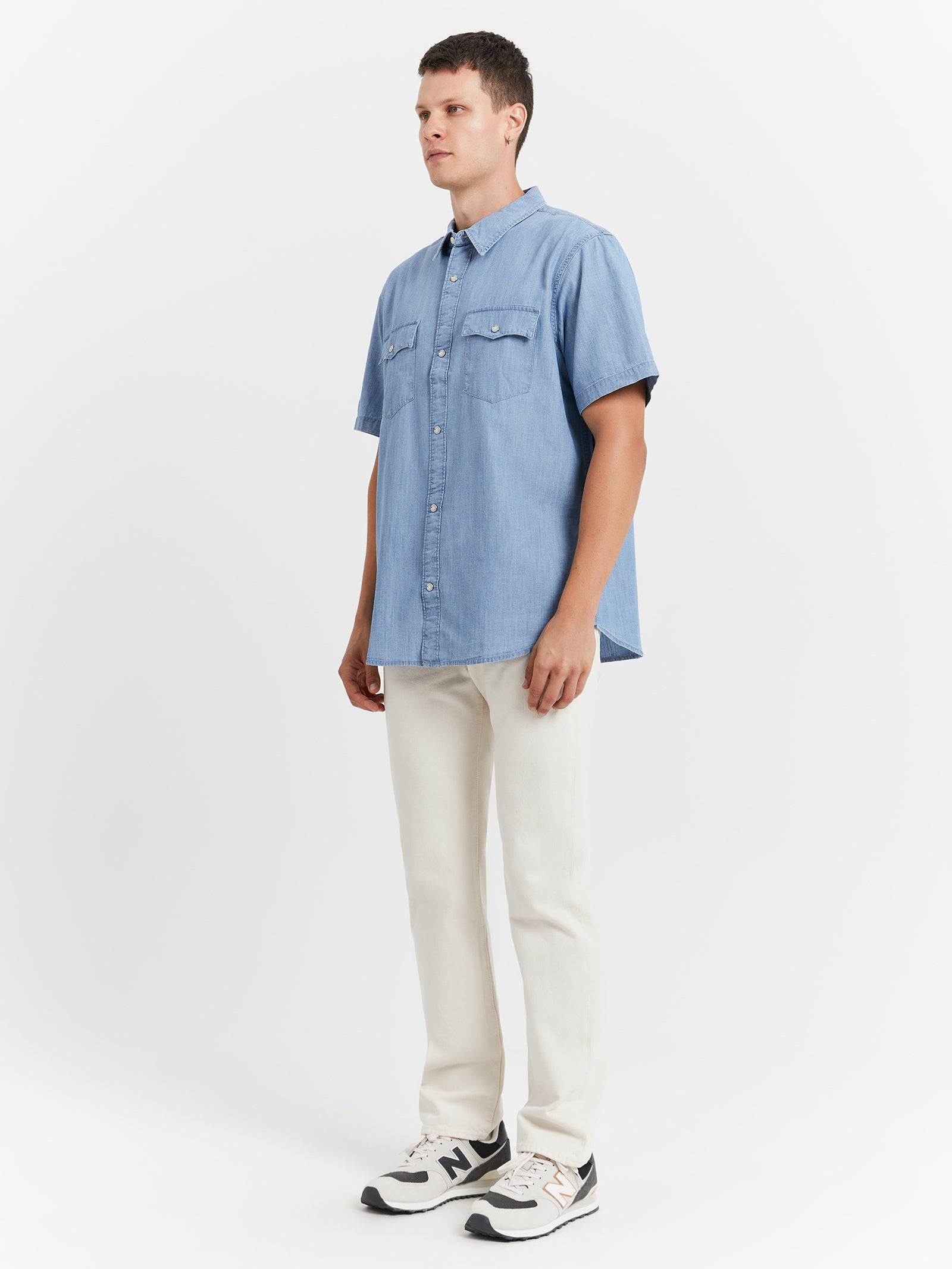 Short Sleeve Relaxed Fit Western Shirt in New Hyde Chambray Blue