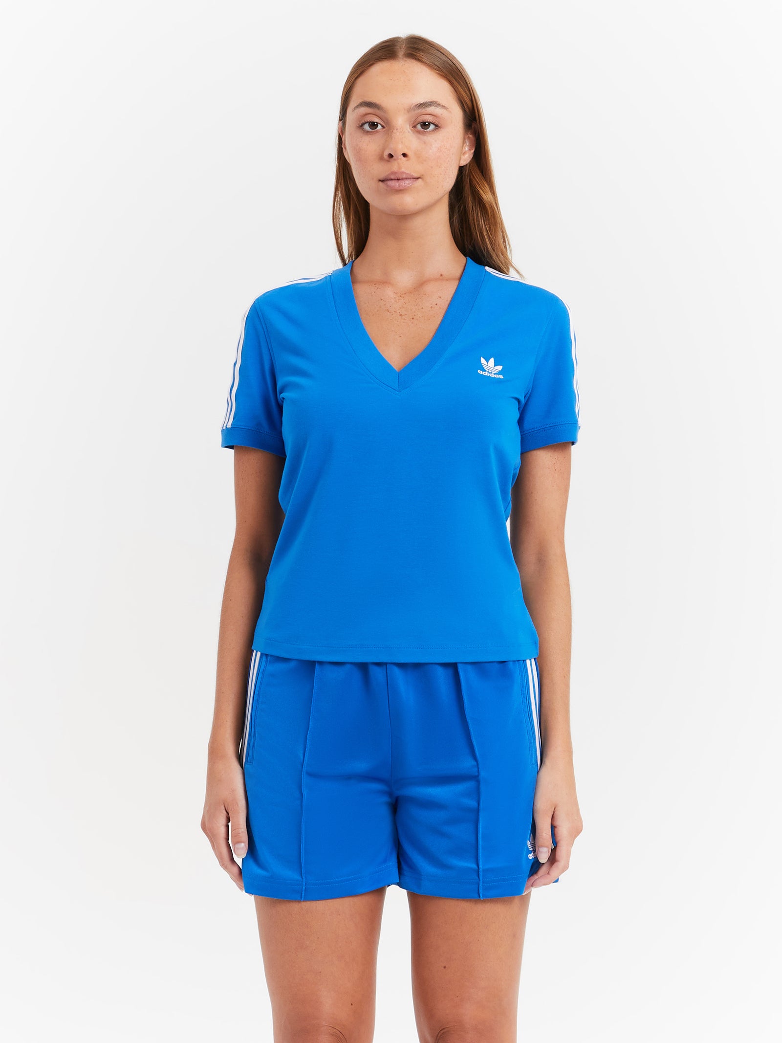 3 Stripe V-Neck T-Shirt in Blue Bird