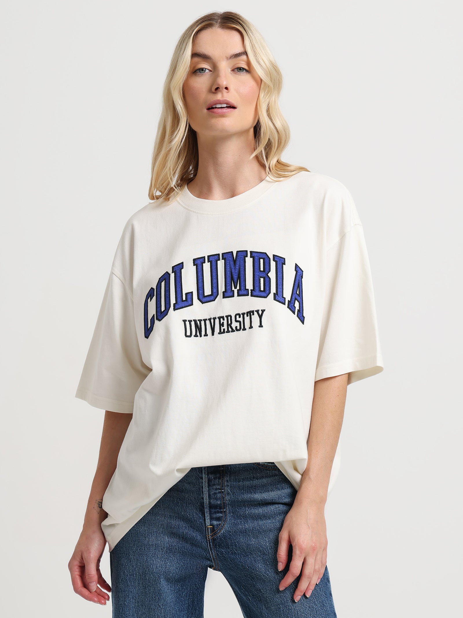 Columbia University Arch Boxy T-Shirt in Ecru