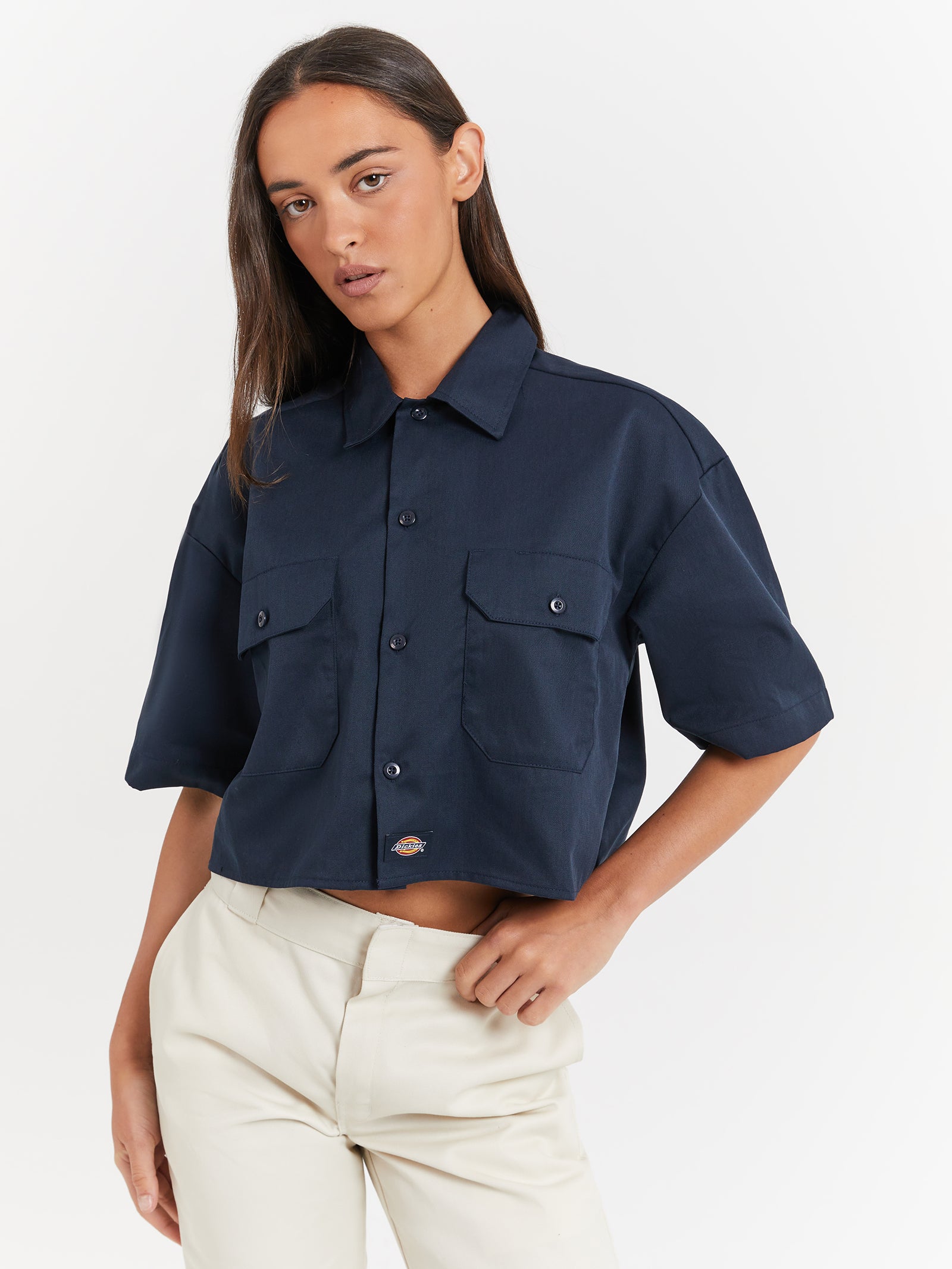 Cropped Work Shirt in Dark Navy