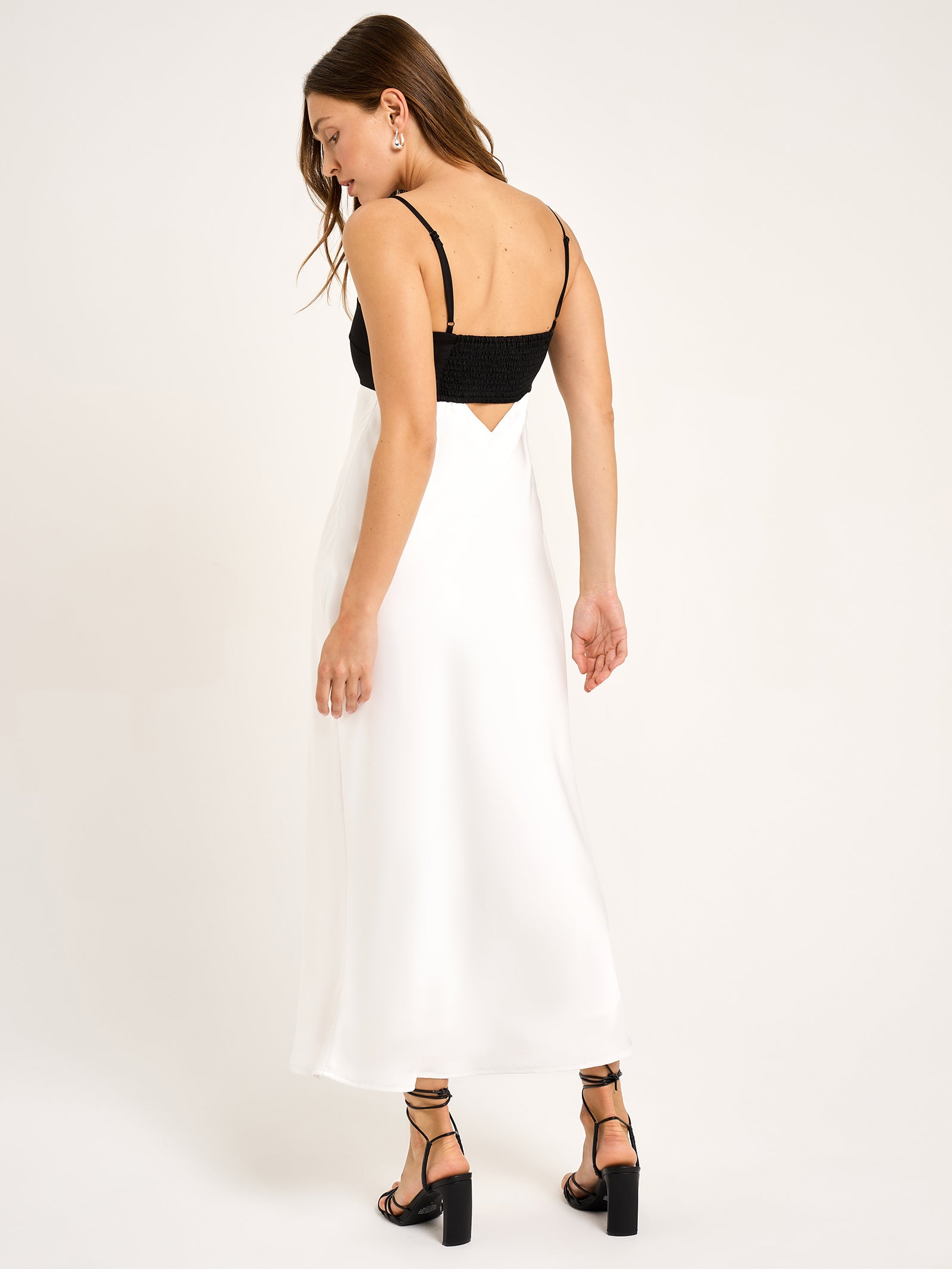 Iris Cut Out Midi Dress in Off White & Black