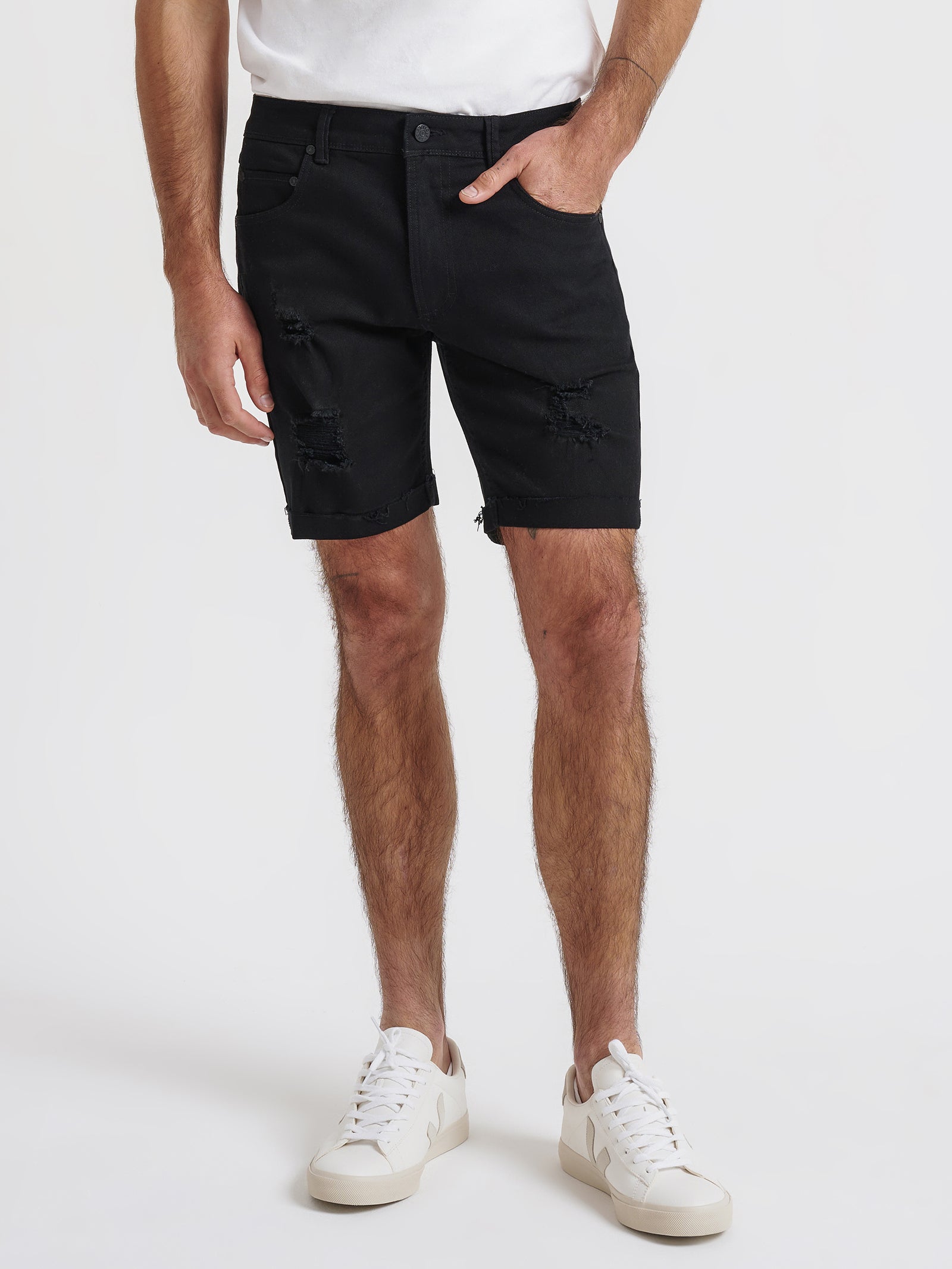 Zane Skinny Denim Shorts in True Black Rip