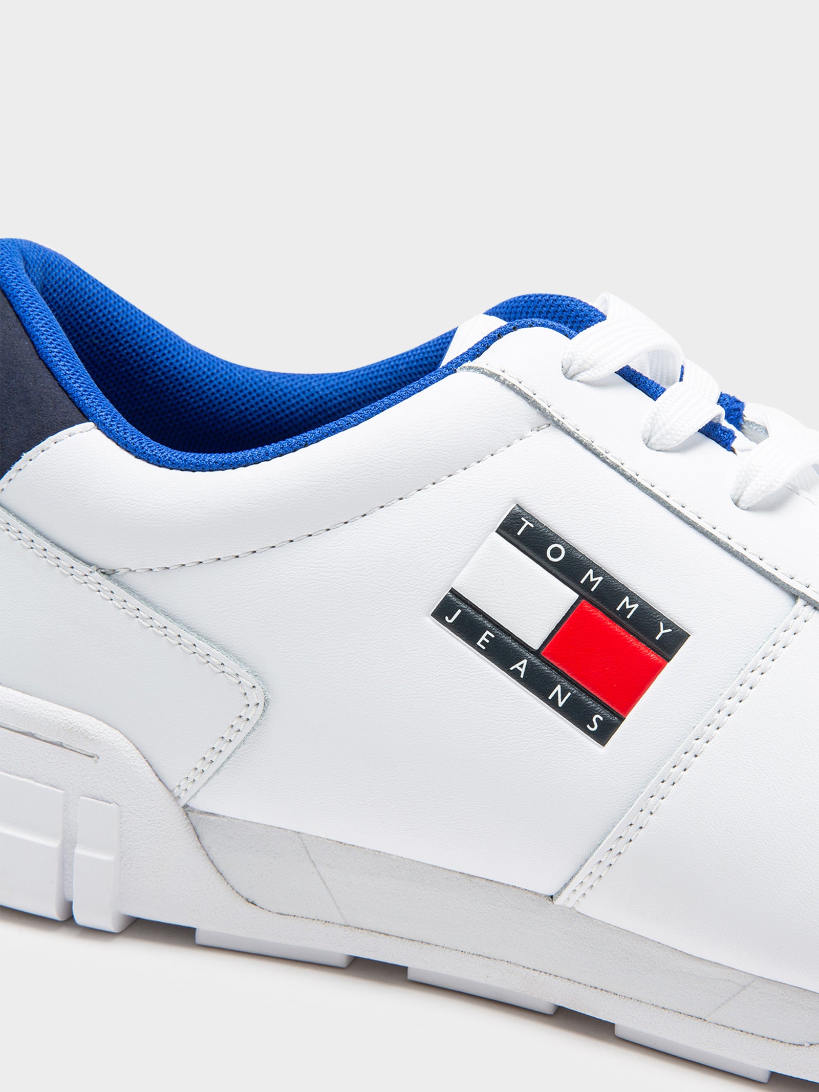 Mens Retro Leather Cupsole Trainers in White & Blue