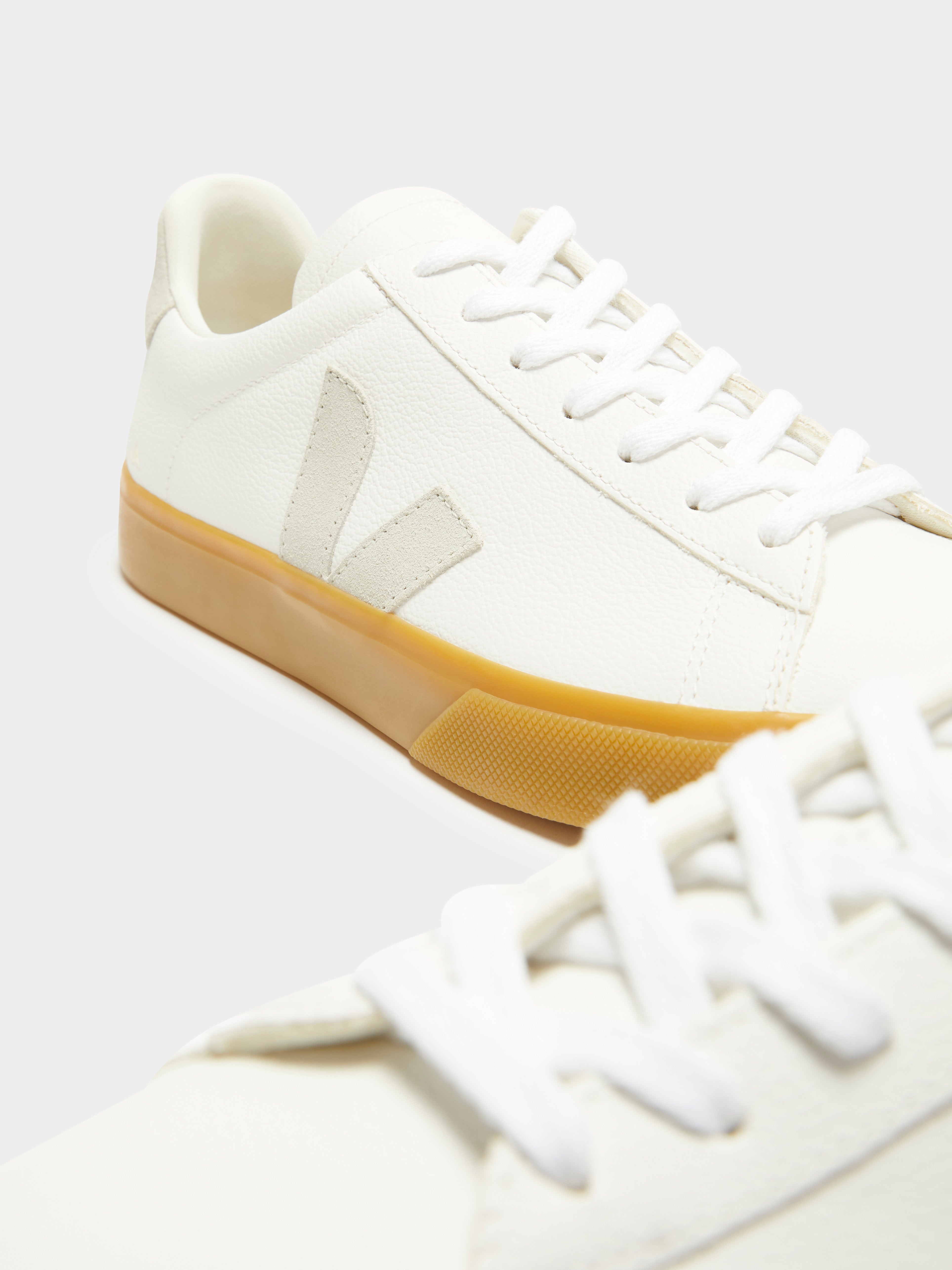 Mens Campo Leather Sneakers in White & Natural Gum