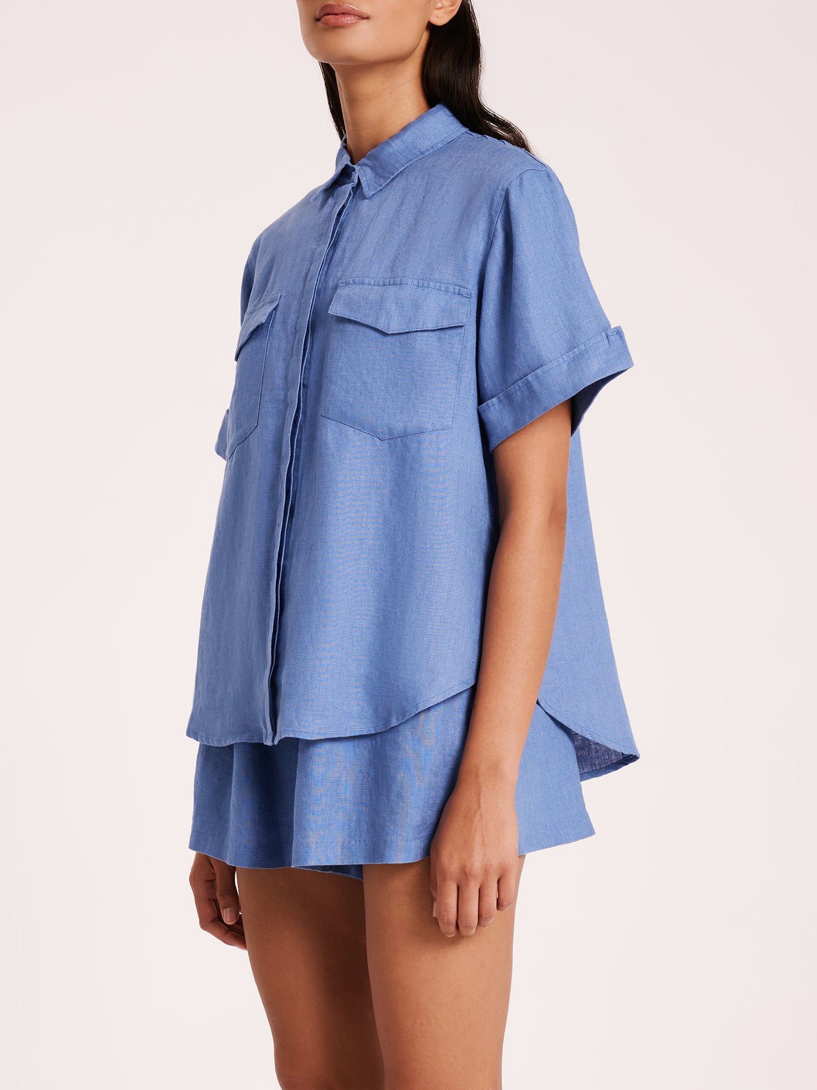 Desi Linen Shirt in Cerulean