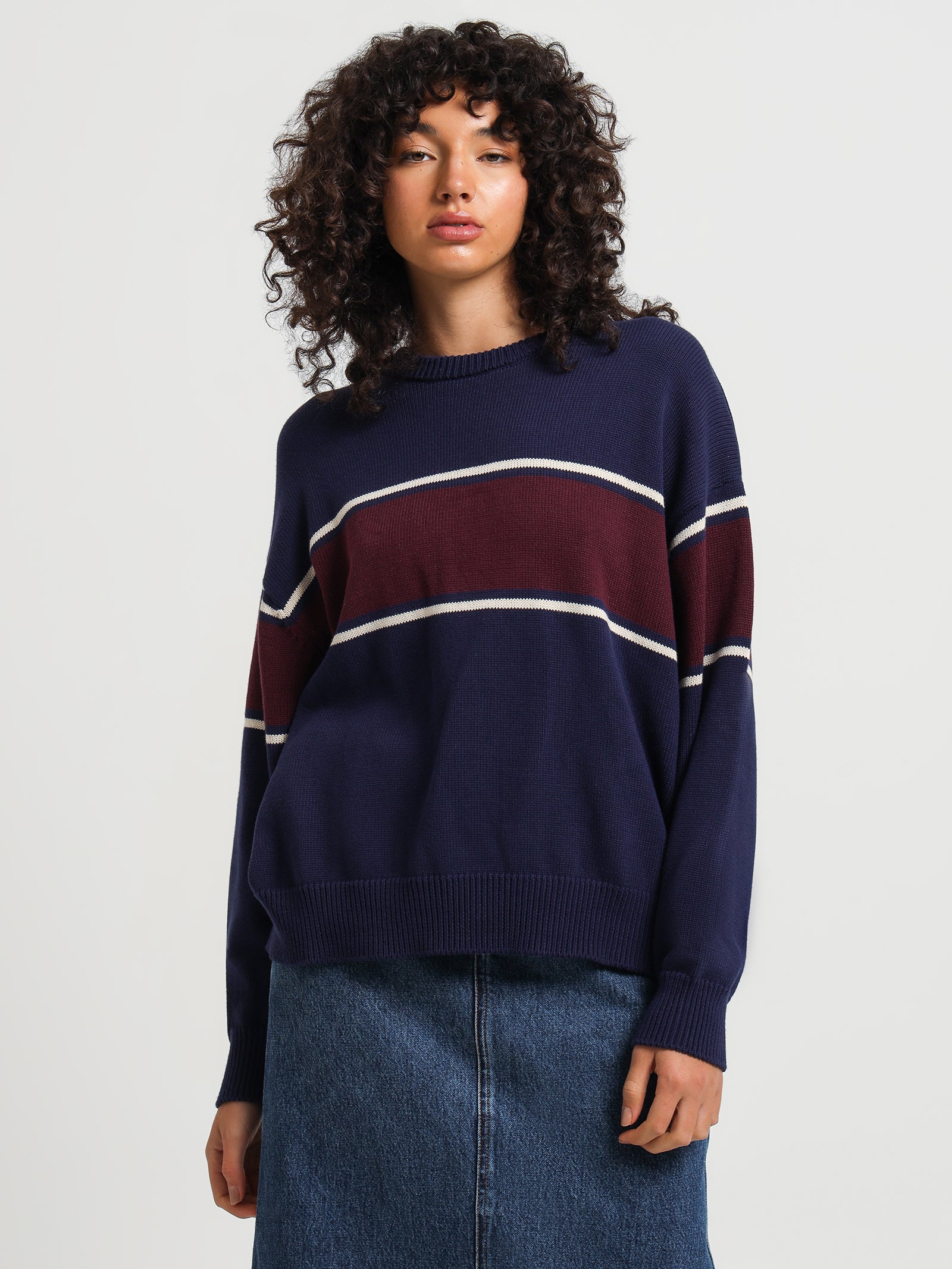 Emblem Panel Super Slouch Knit in Navy