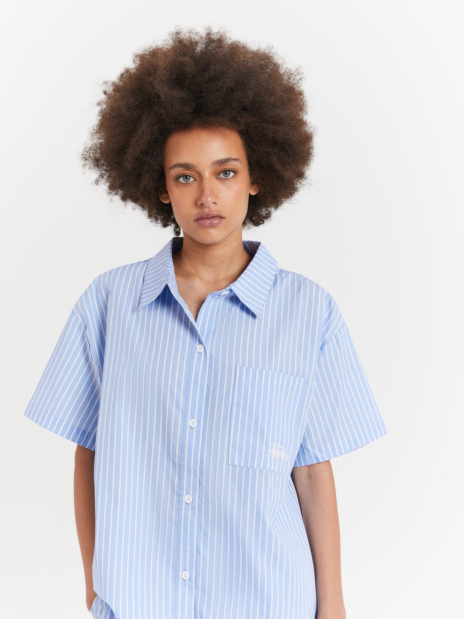 Pop Short Sleeve Graffiti Stripe Shirt in Blue Stripe