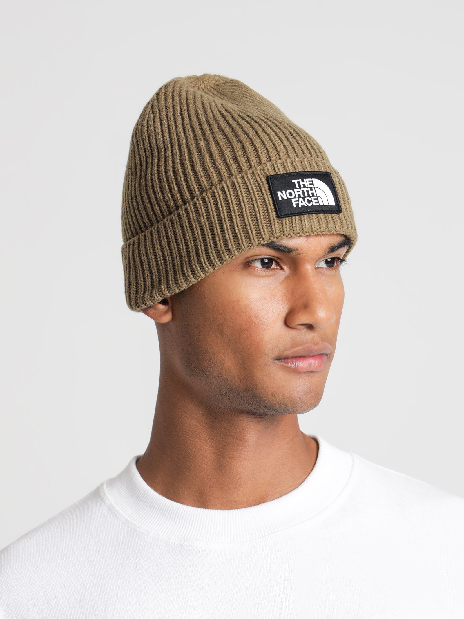 TNF Logo Box Cuff Beanie in Olive