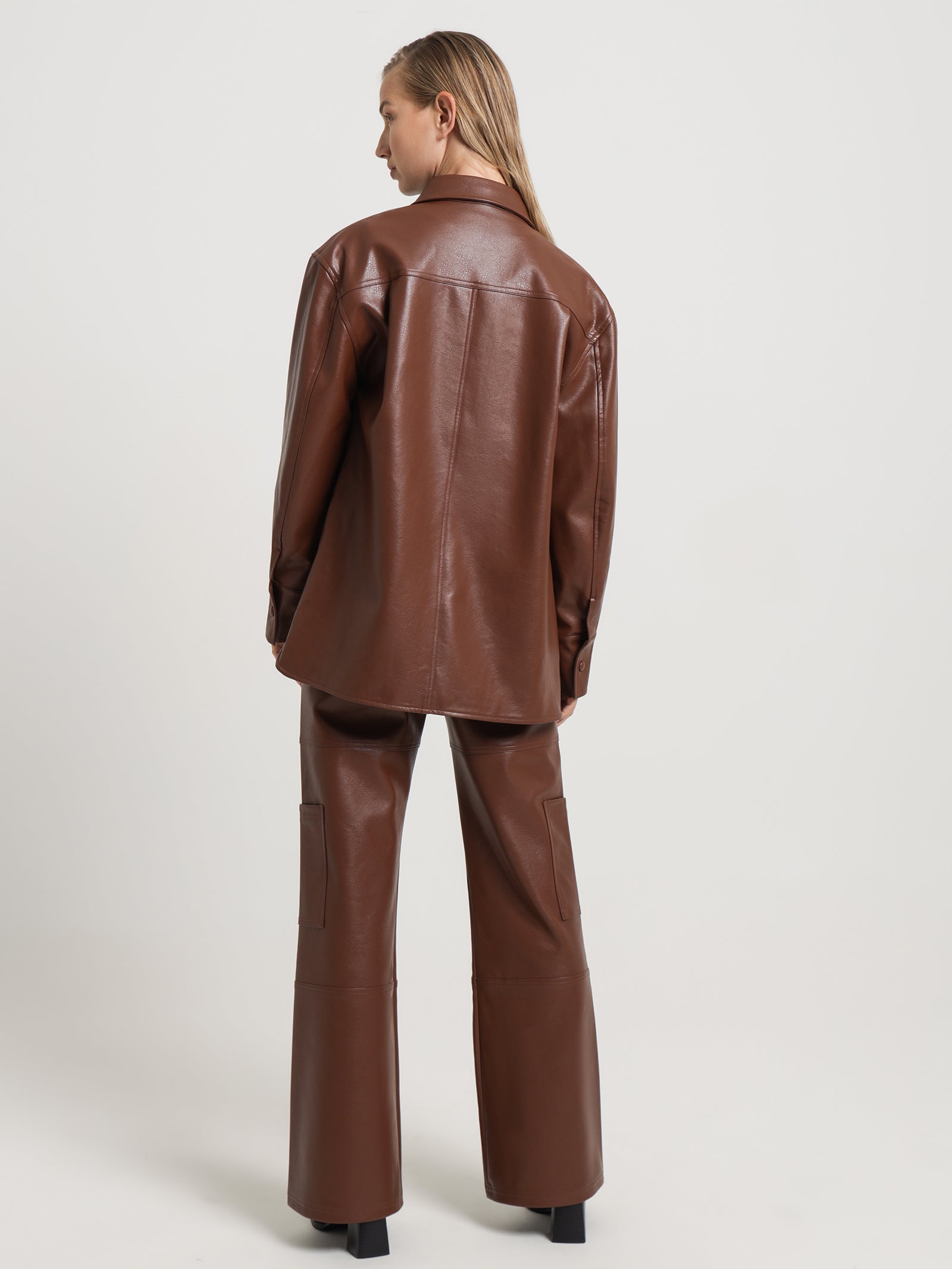 Zima Faux Leather Shacket in Cognac