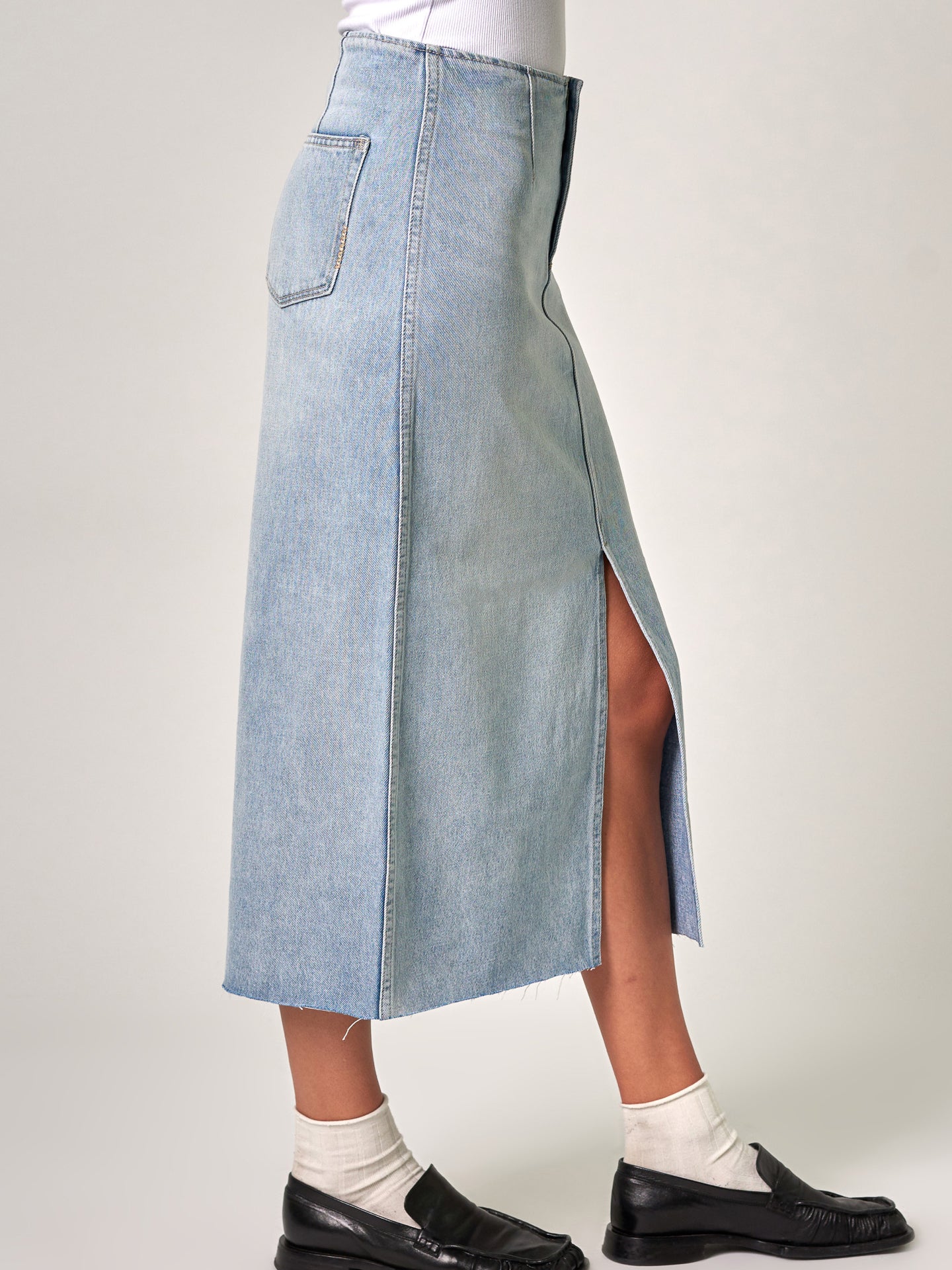 Recut Maxi Denim Skirt in Light Vintage Indigo Blue