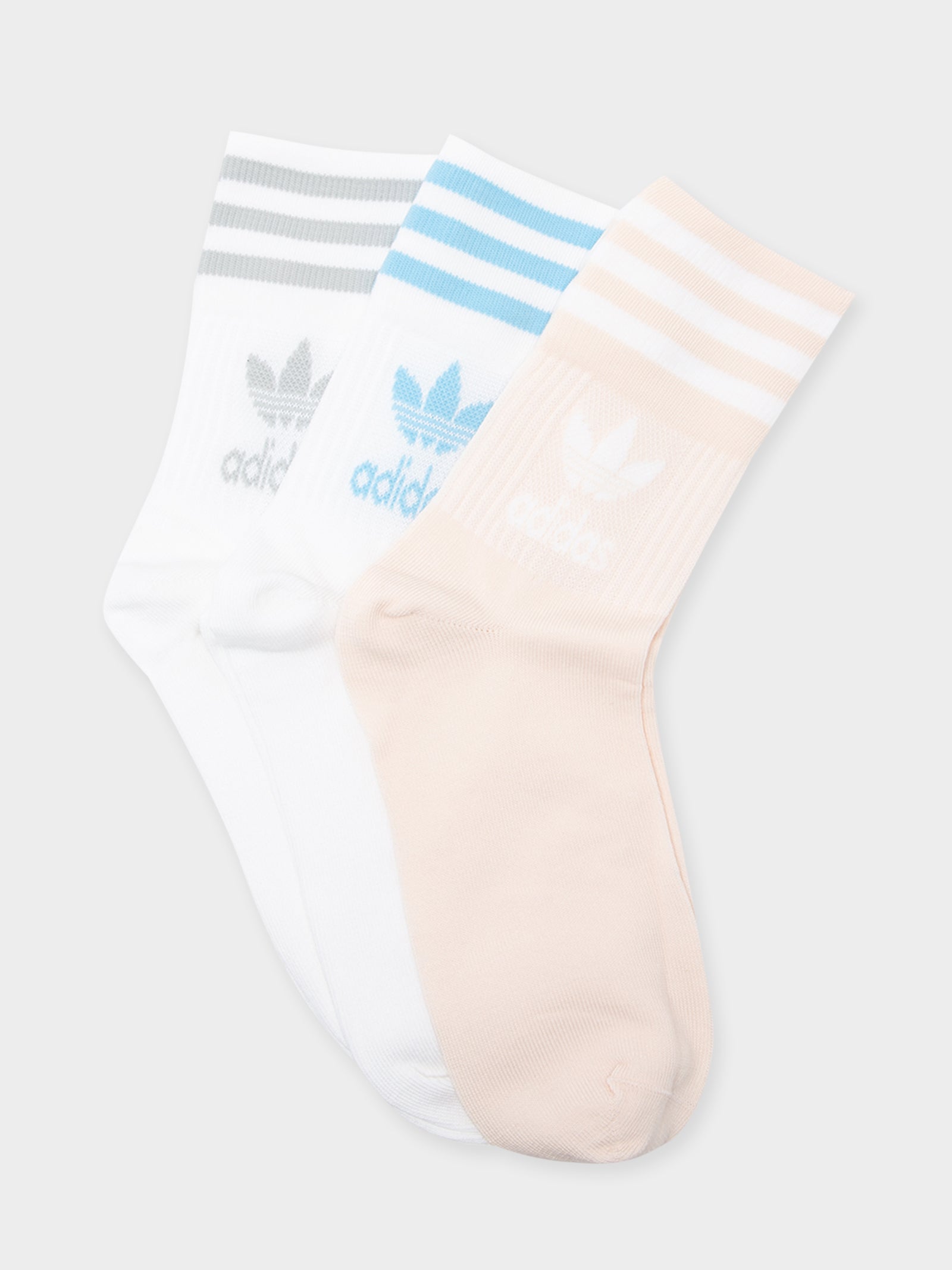 3 Pairs of Mid Cut Crew Socks in White & Wonder Quartz