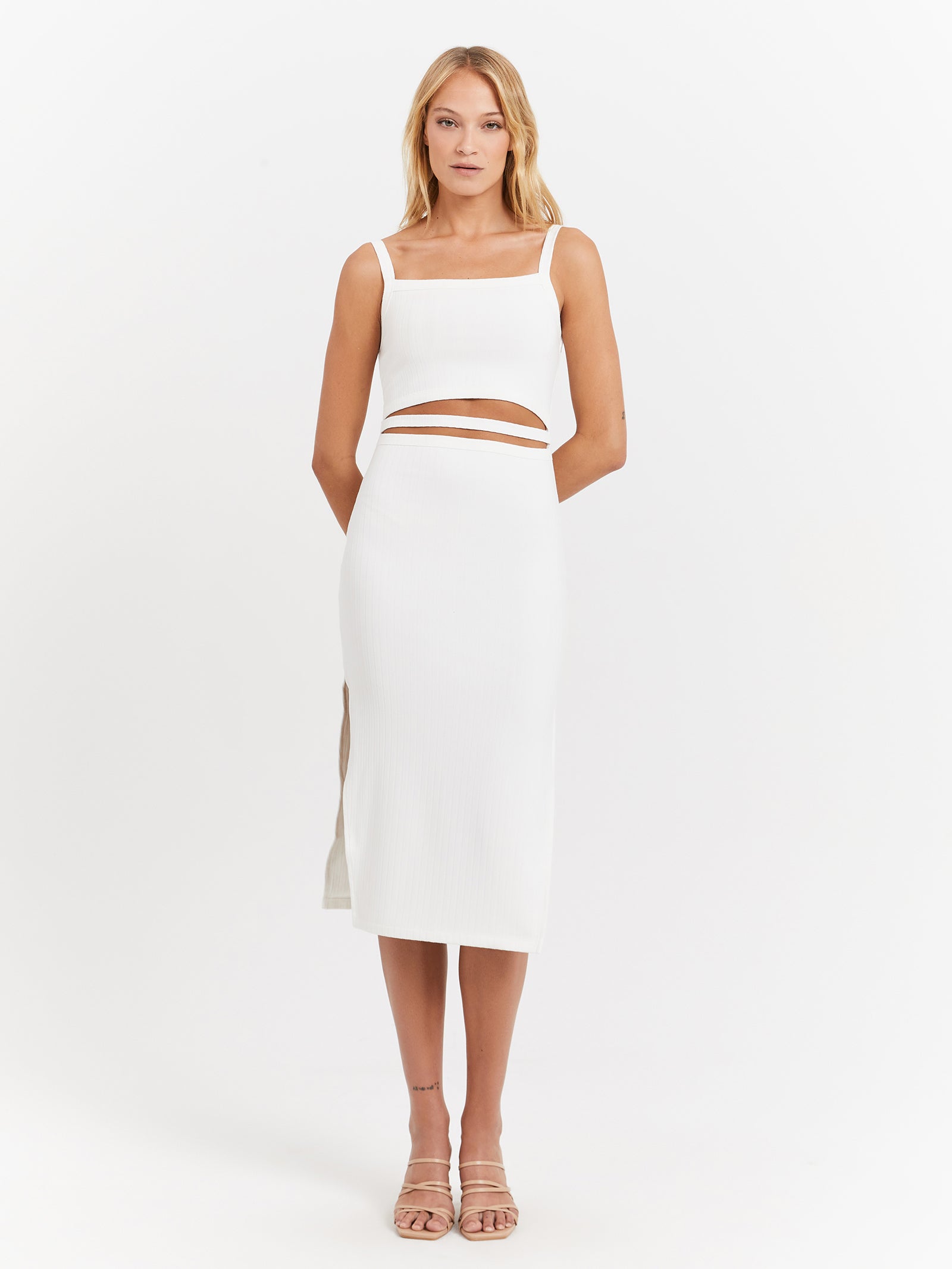 Maddox Rib Midi Dress in White