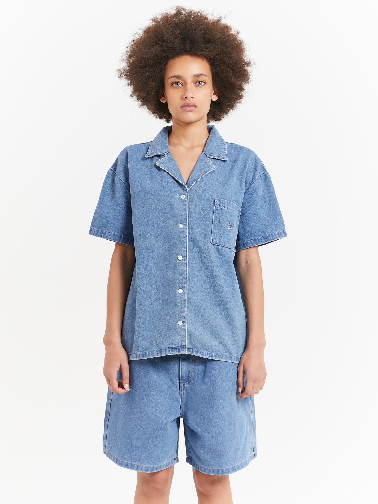 Denim Oversized Shirt in Mid Blue