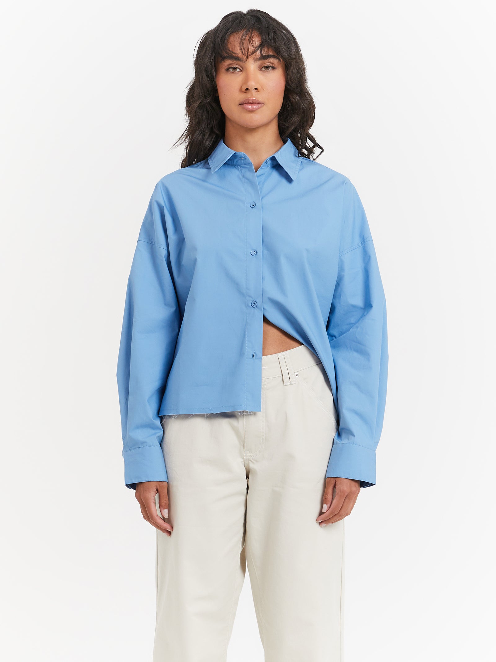 Lukea Cropped Shirt in Sea Blue