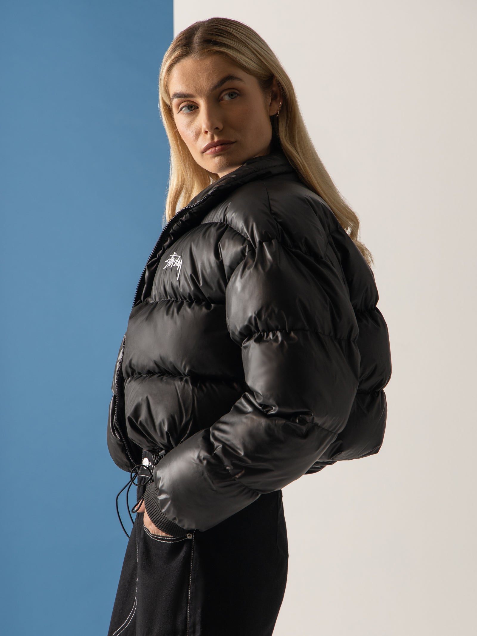 Stock Crop Puffer Jacket in Black