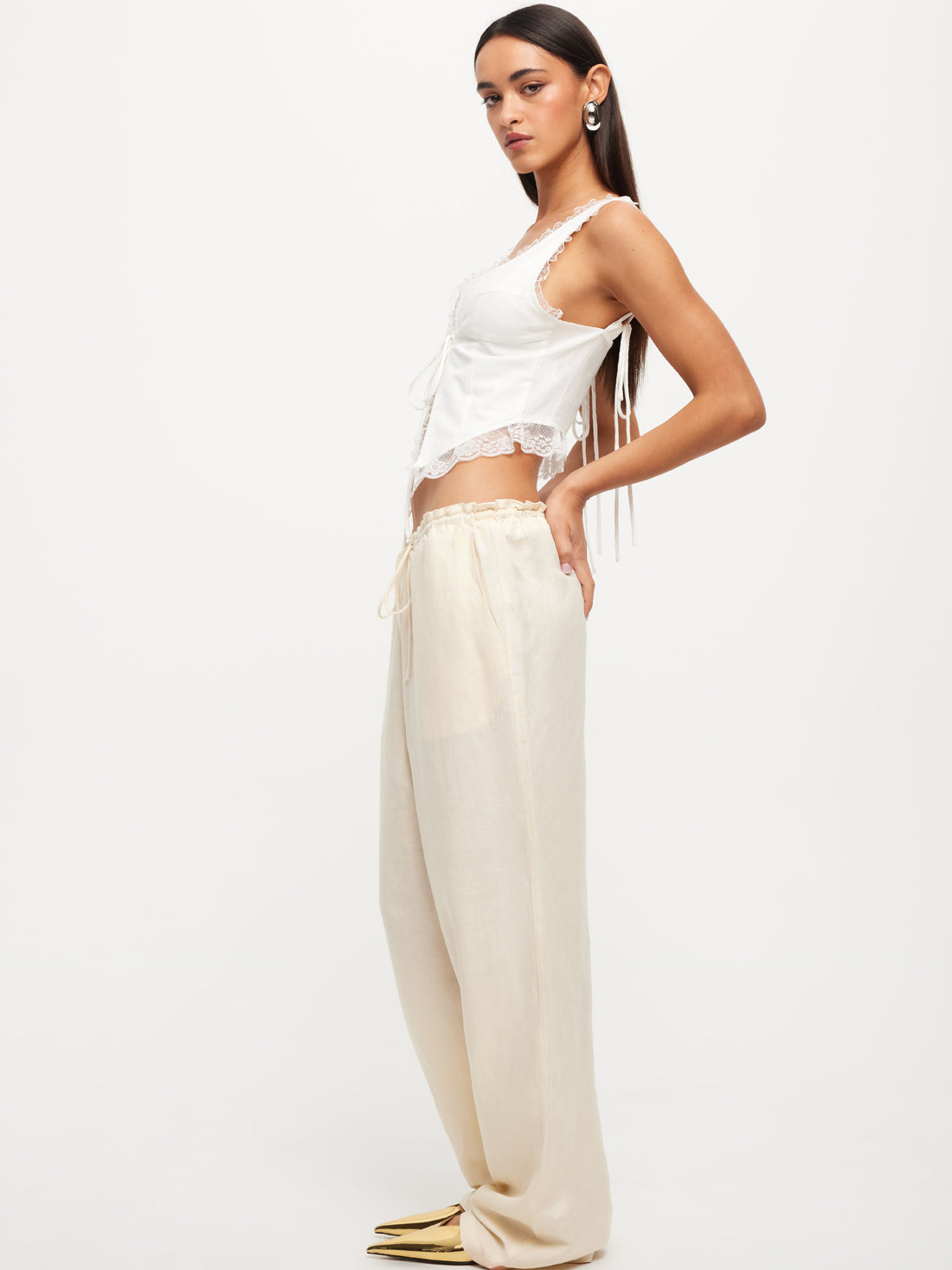 La Palma Low-Rise Baggy Pants in Off-White