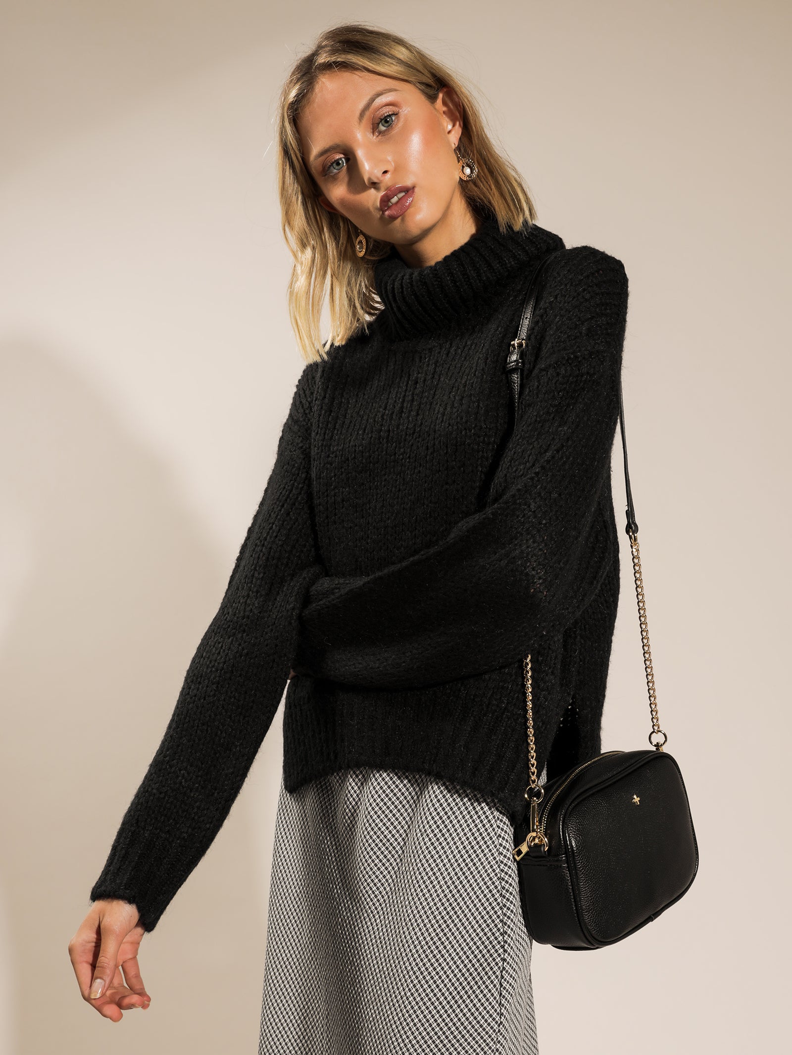 Hazel Roll Neck Jumper in Black