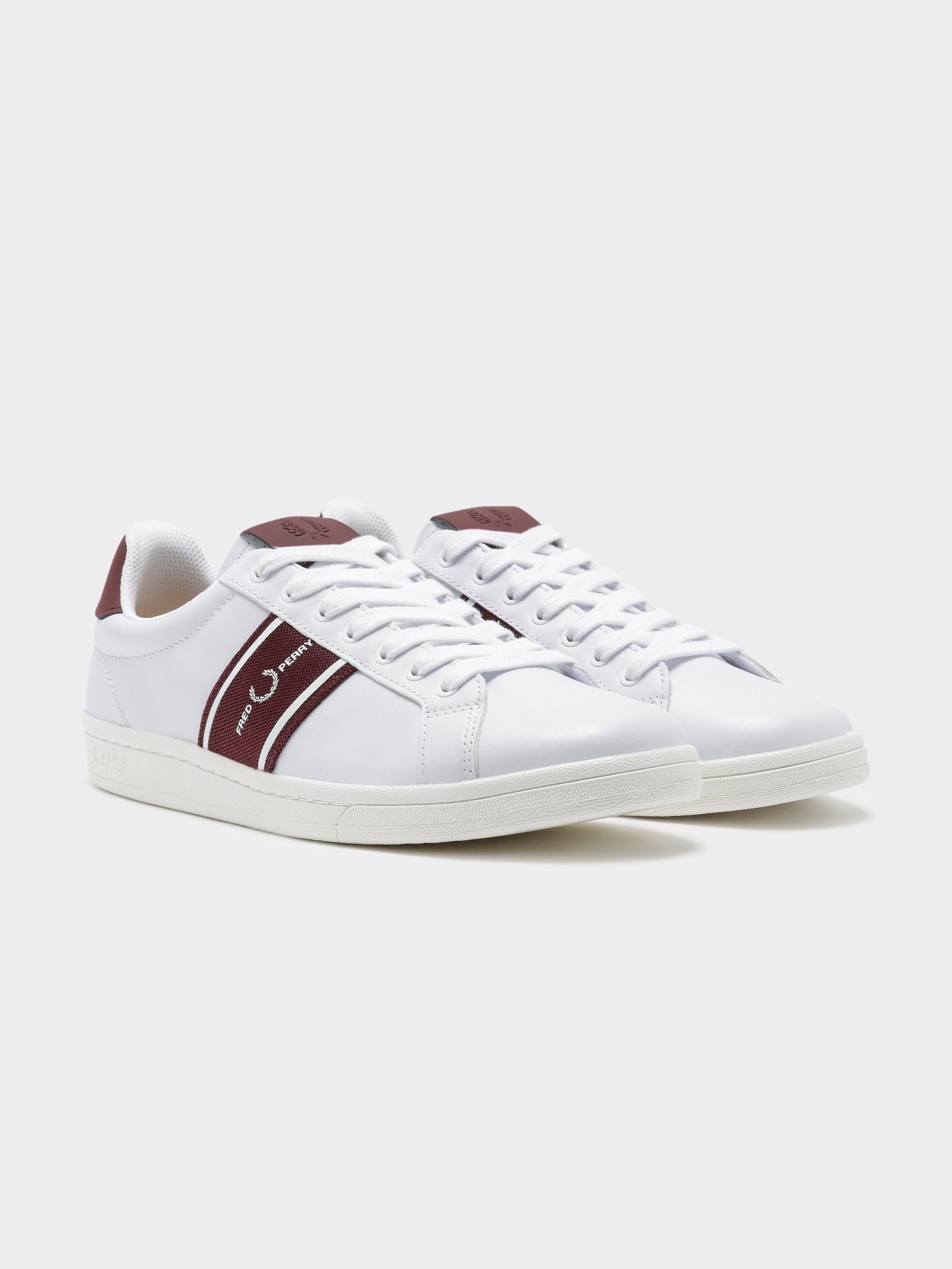 Mens B721 Leather Sneakers in White & Oxblood