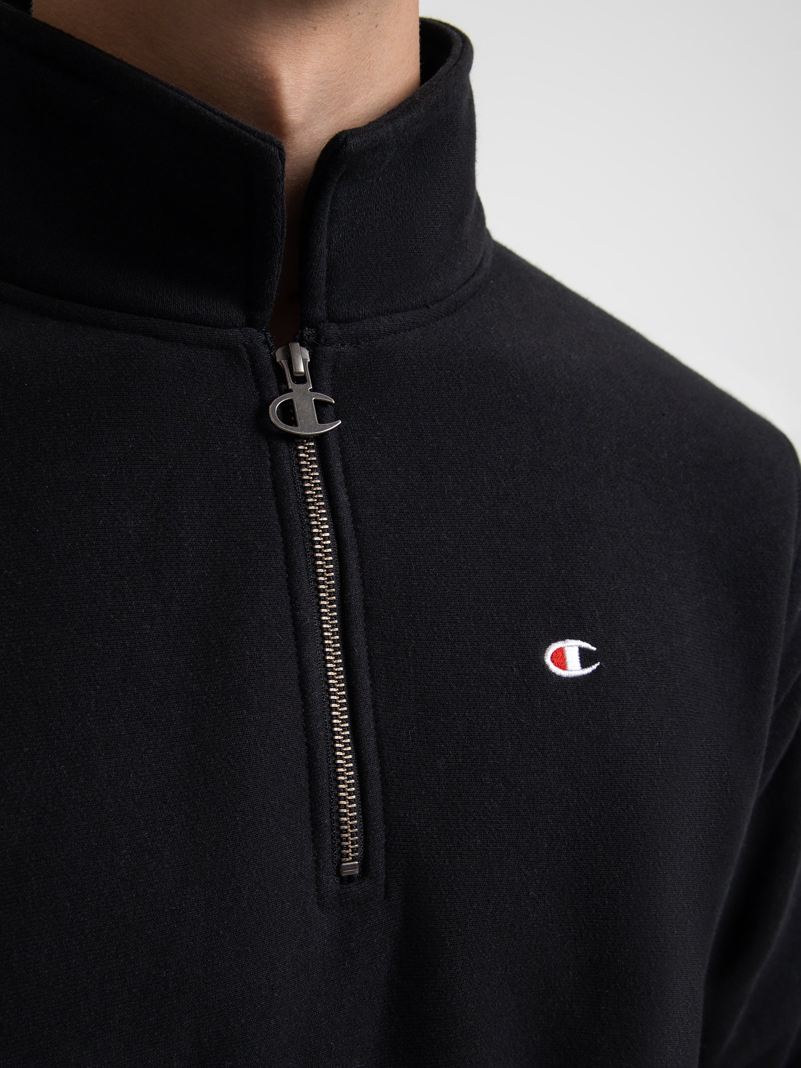 Reverse Weave Level Up Collared Quarter-Zip Crew in Black