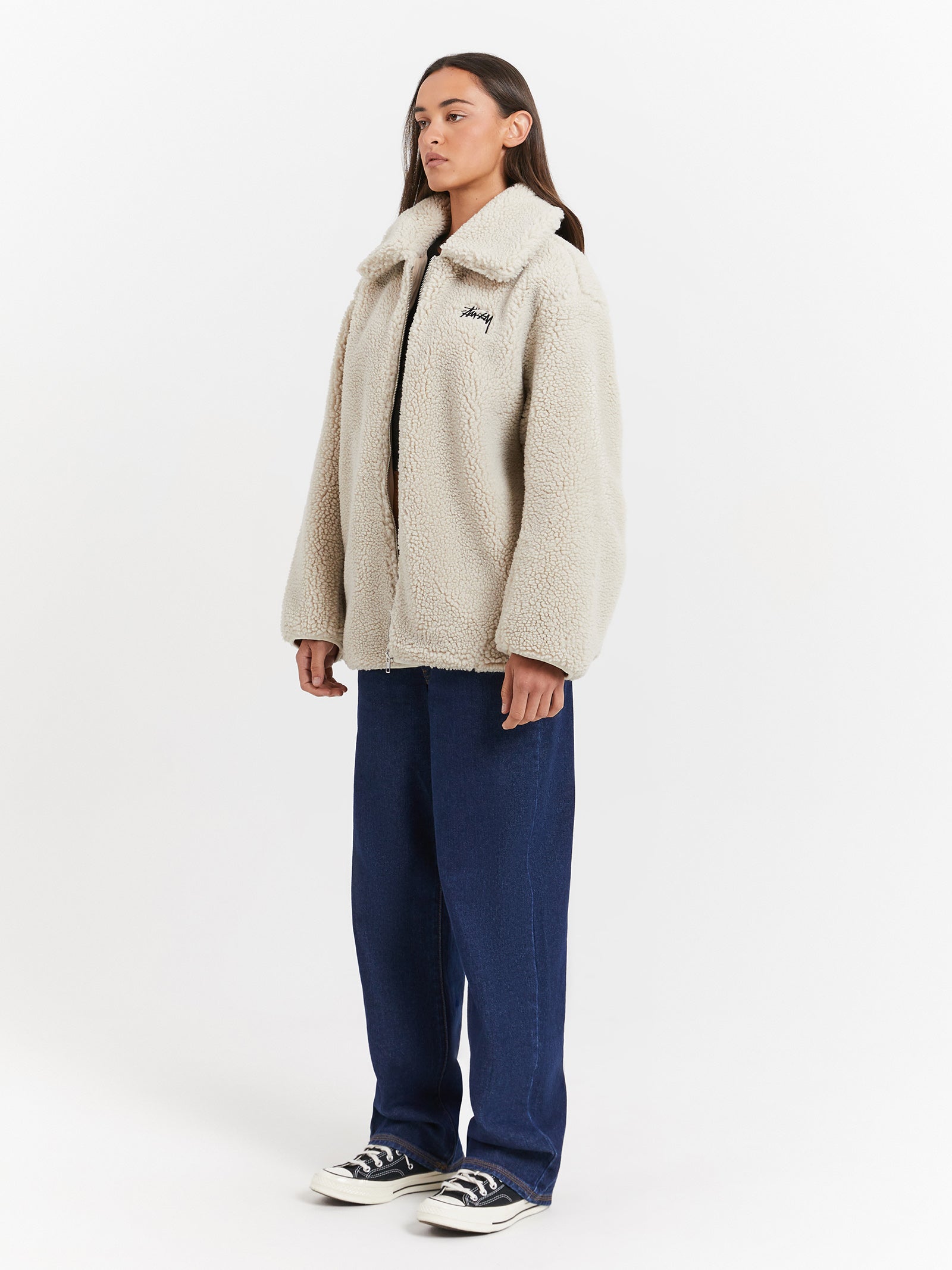 Dice Sherpa Jacket in Winter White