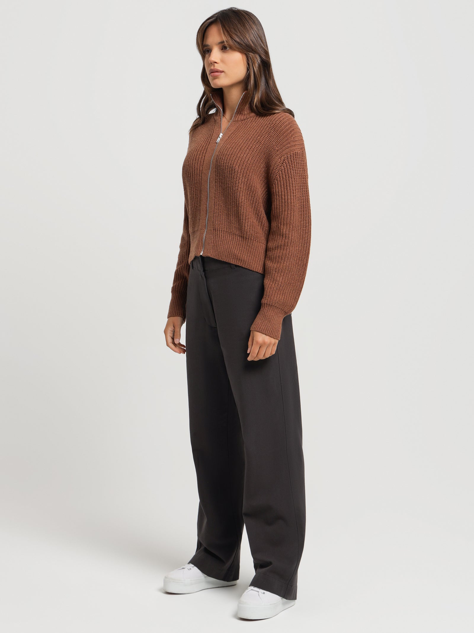 Delmar Zip Front Knit in Terracotta