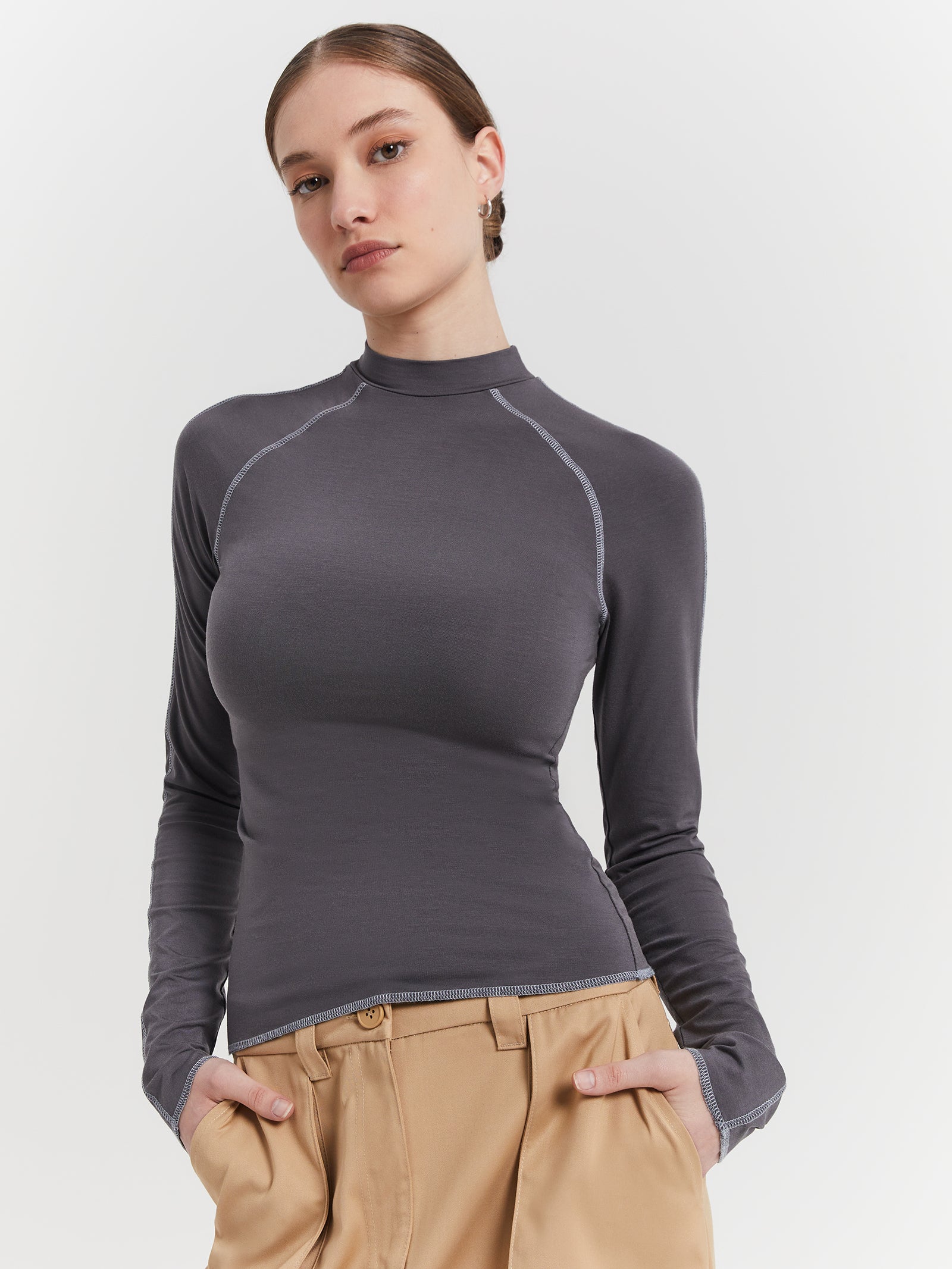 Avis Long Sleeve Top in Dark Steel Grey