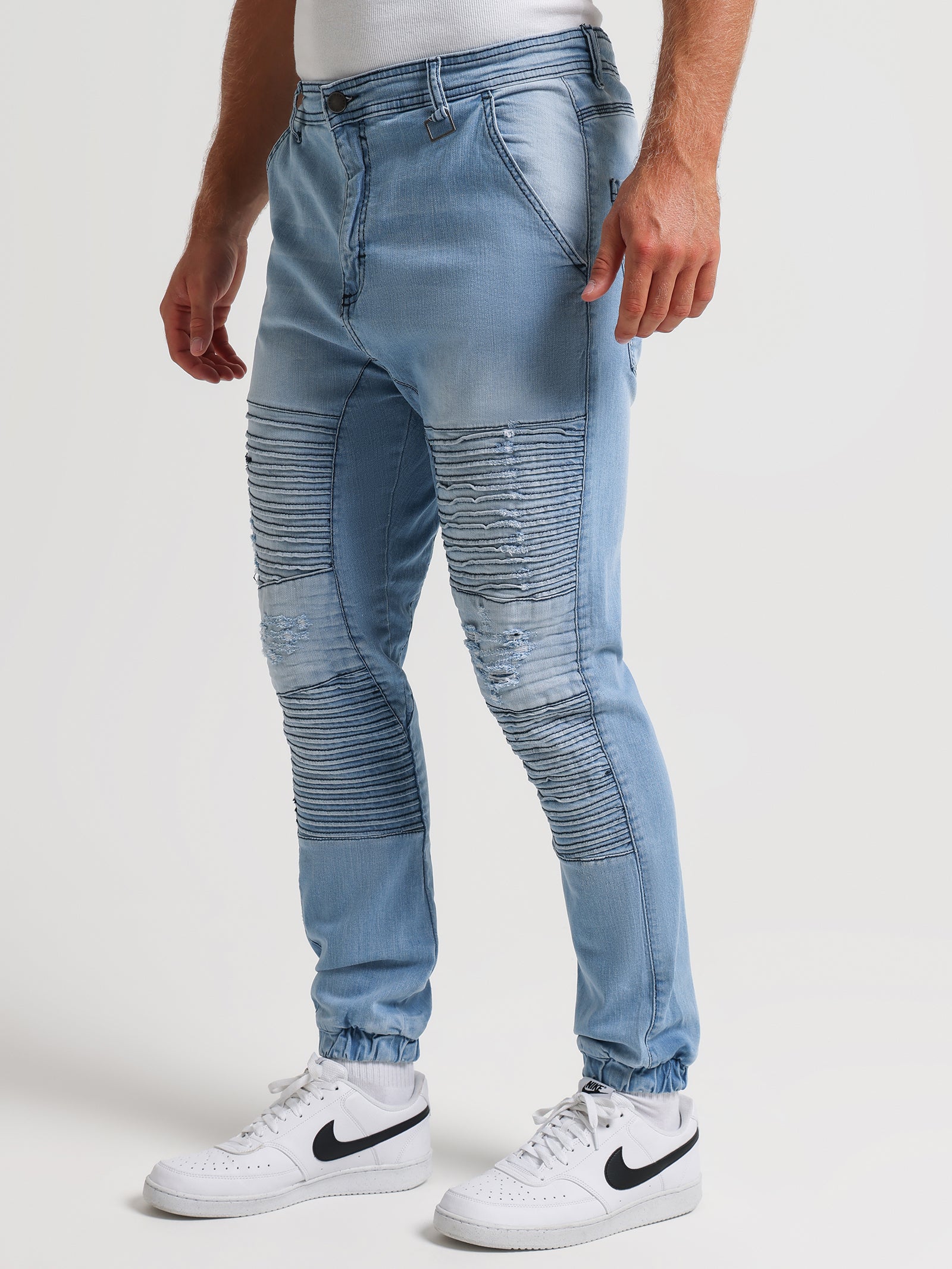 Falcon Moto Denim Jeans in Sea Blue