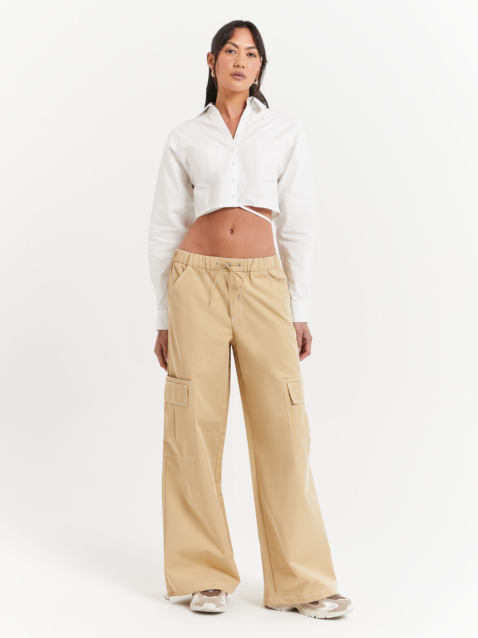 Pia Wide Leg Gathered Pants in Camel