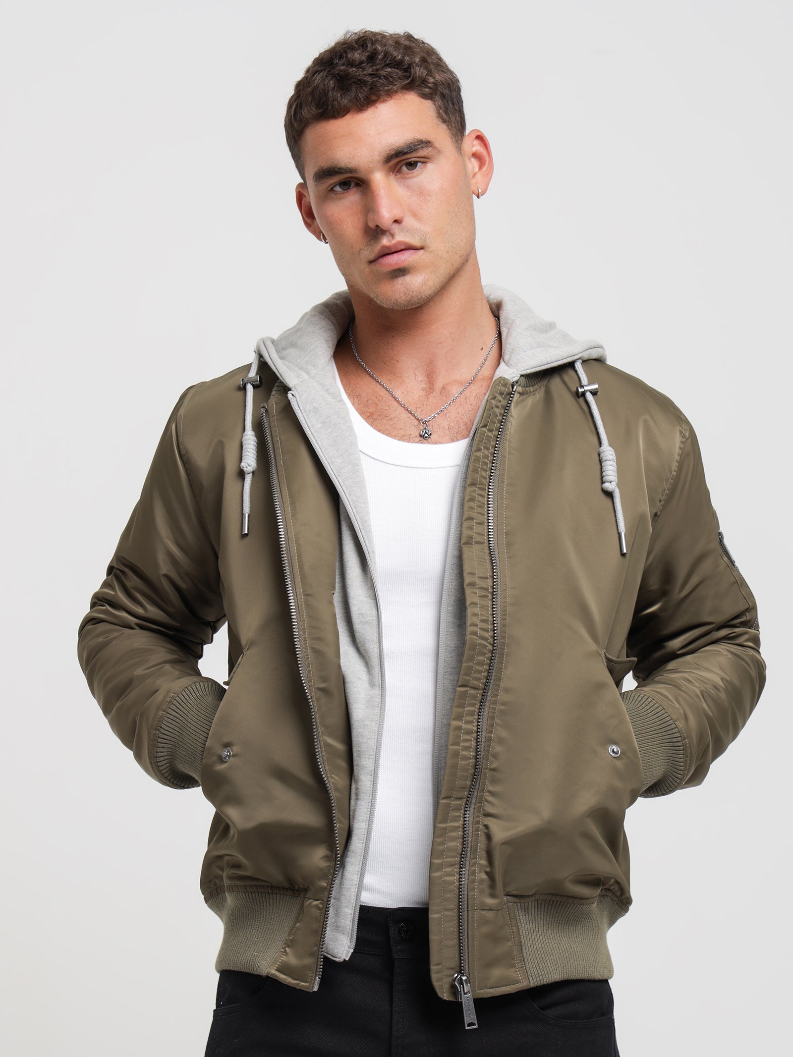 Lennon Hooded Bomber in Olive Green