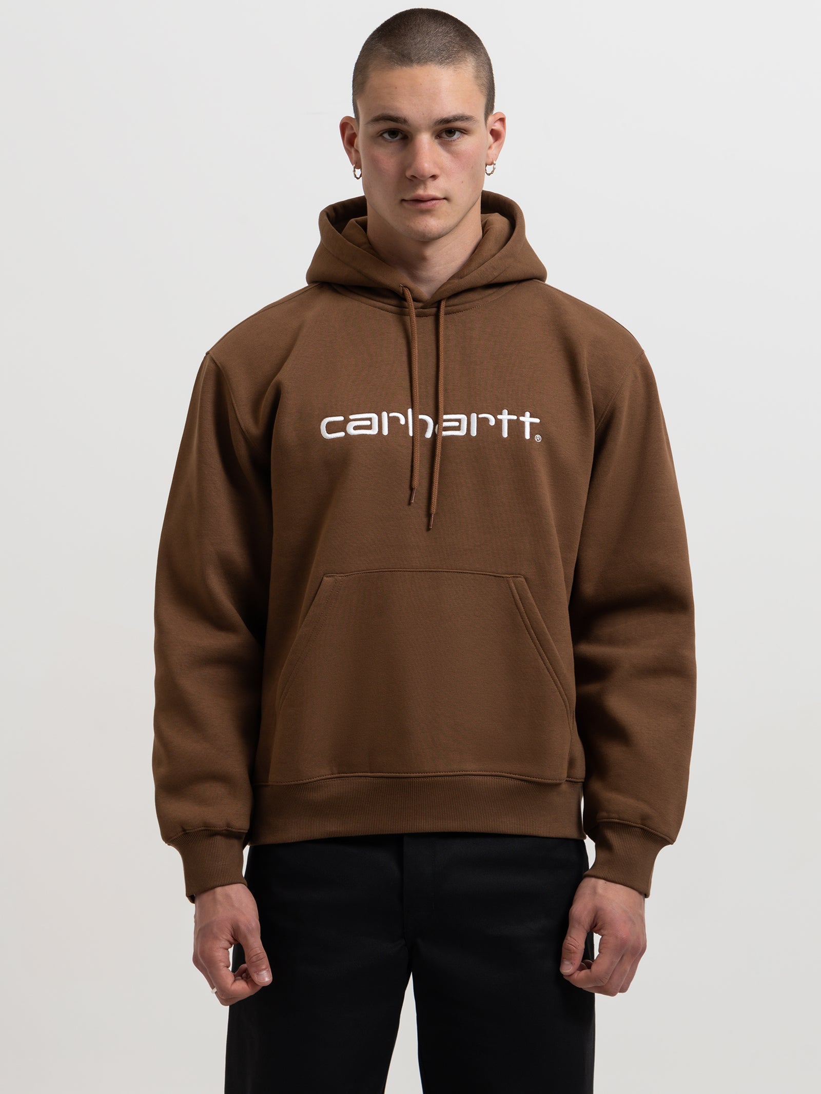 Hooded Carhartt Sweatshirt in Tamarind & White